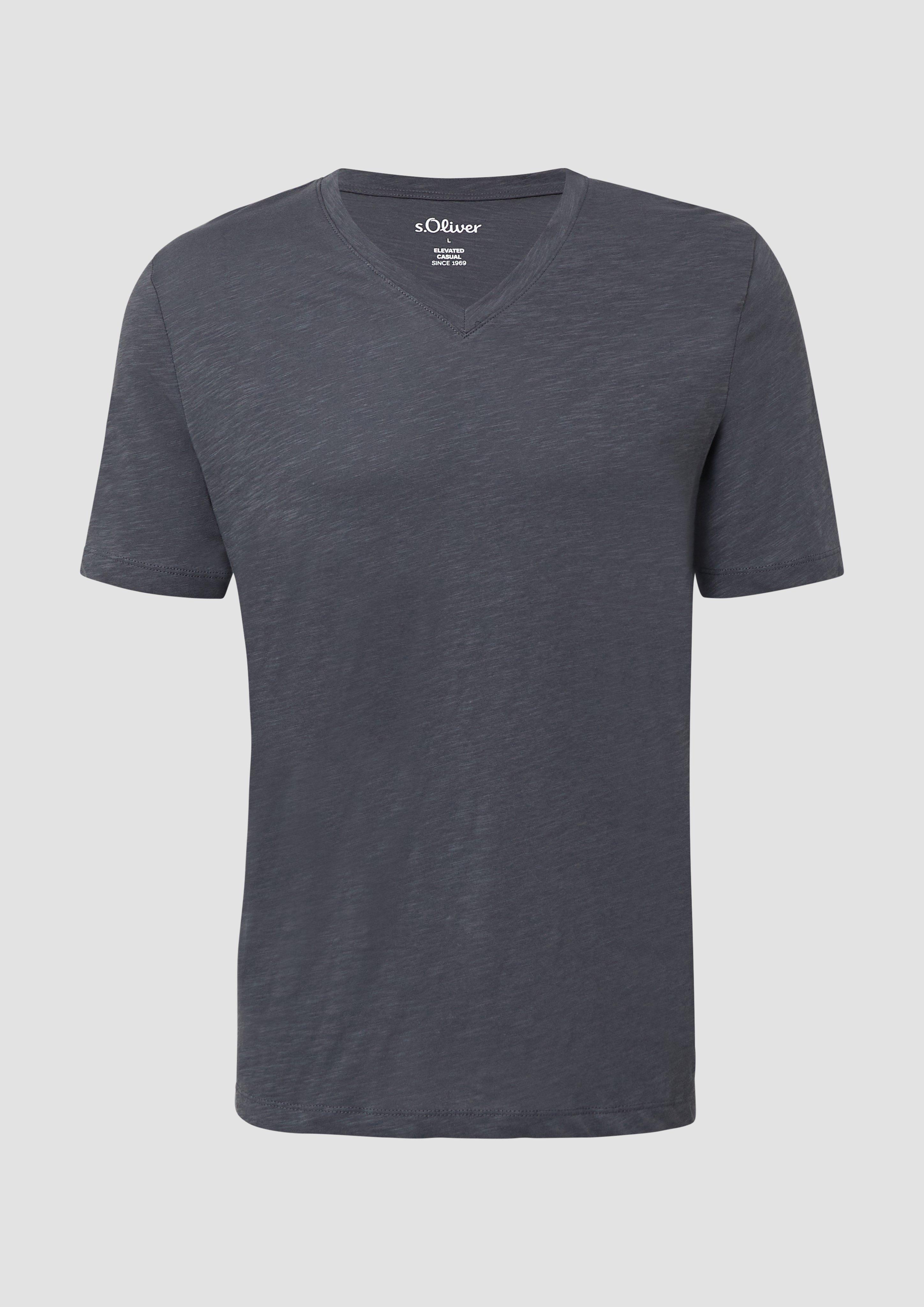 s.Oliver - T-Shirt aus Baumwolle mit V-Ausschnitt, Herren, grau