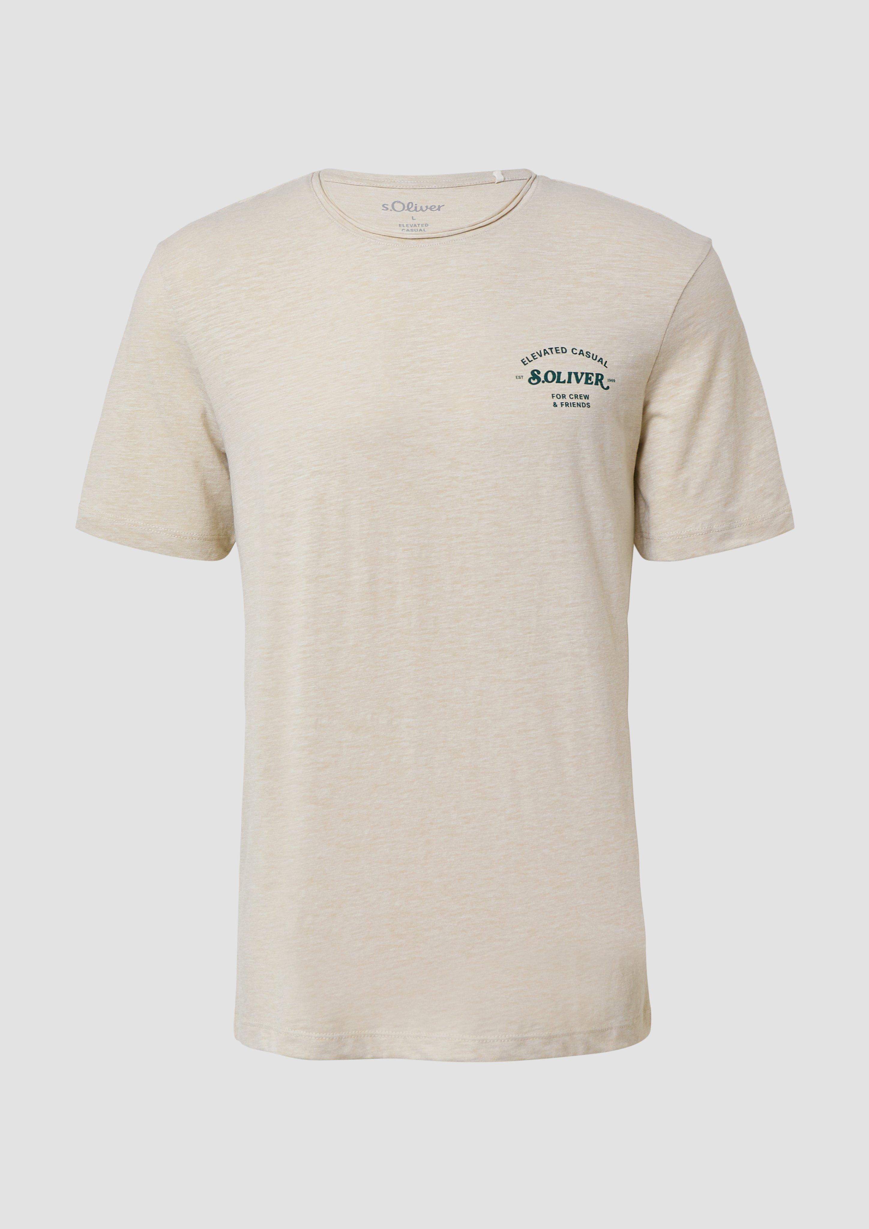 s.Oliver - Meliertes T-Shirt mit Rollkante und Frontprint, Herren, weiß