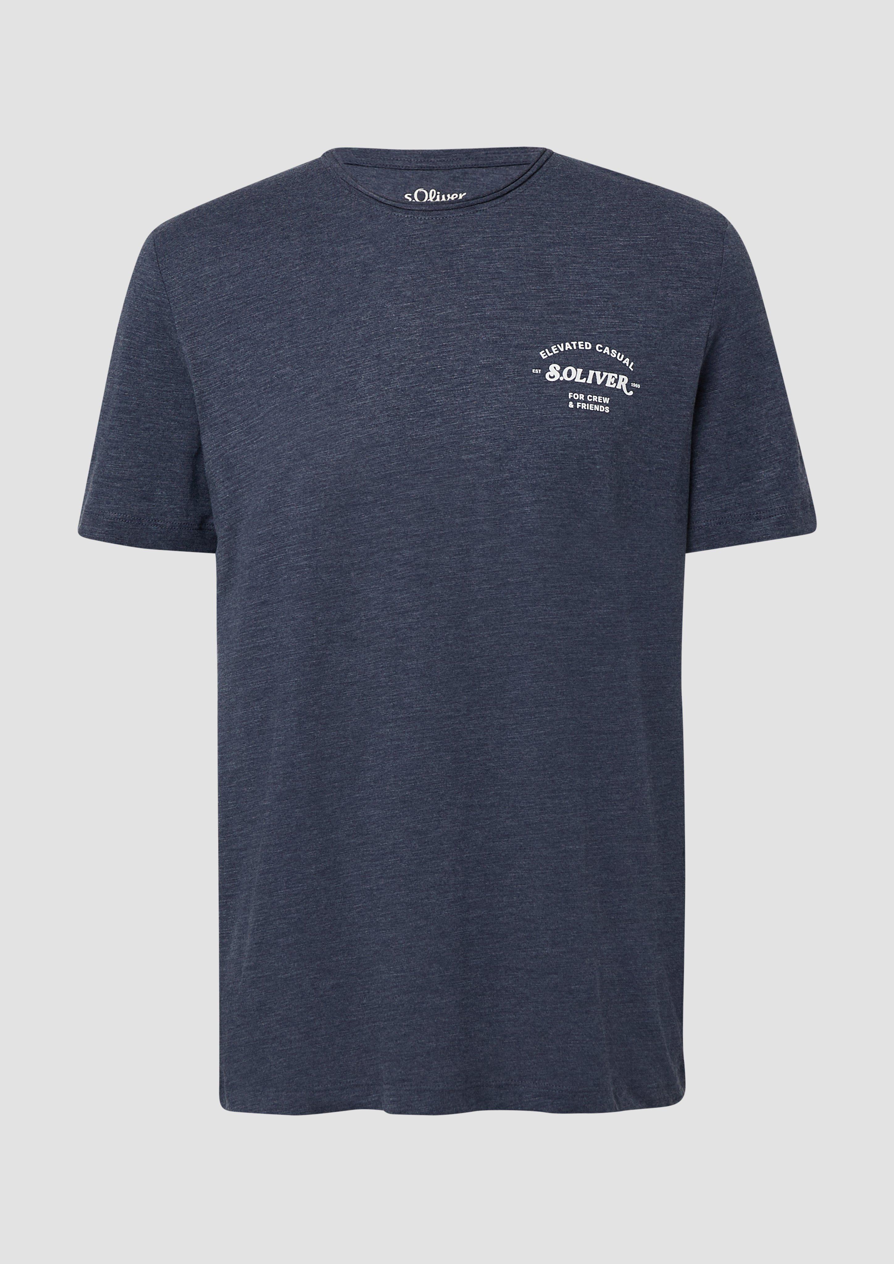 s.Oliver - Meliertes T-Shirt mit Rollkante und Frontprint, Herren, blau