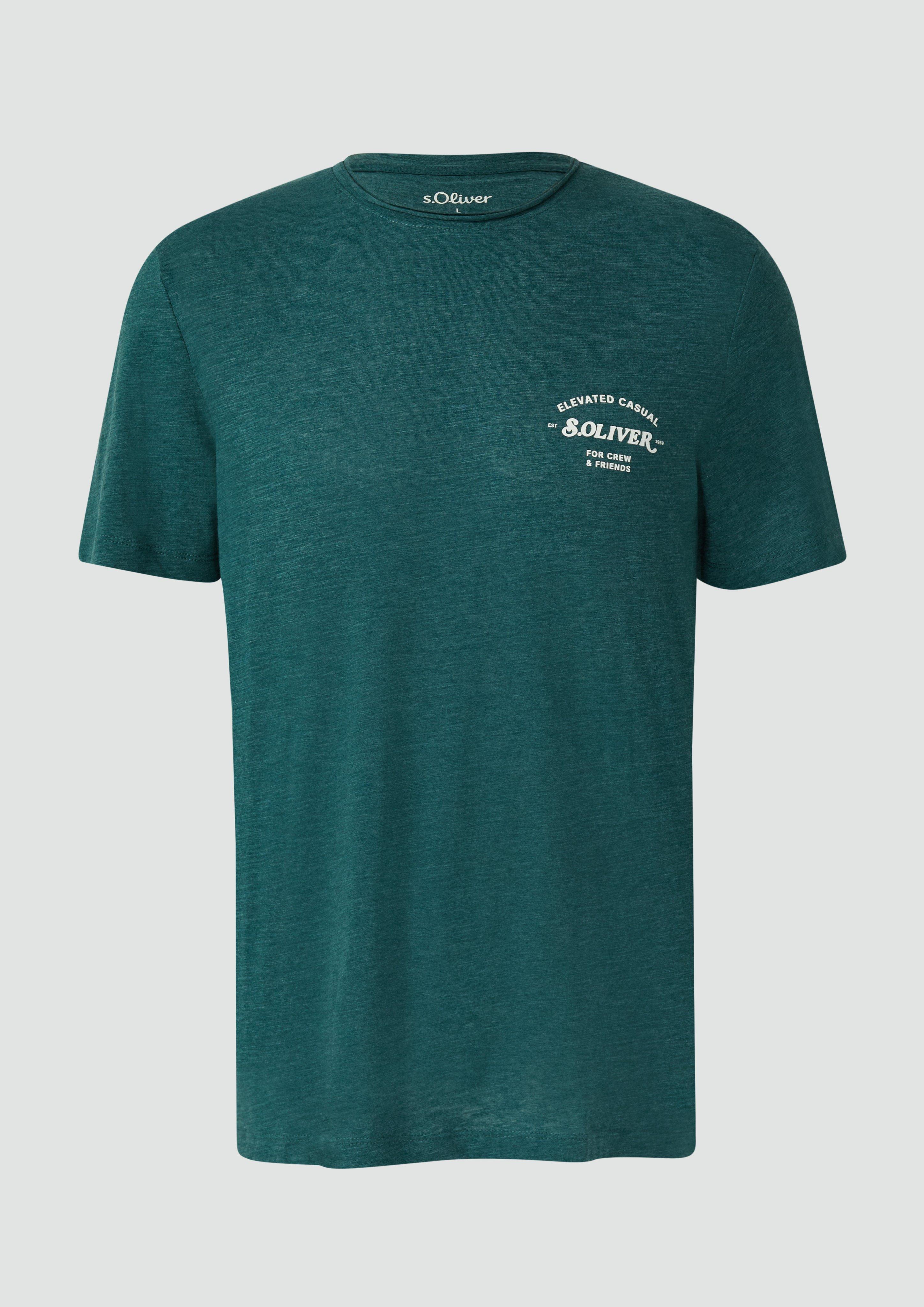 s.Oliver - Meliertes T-Shirt mit Rollkante und Frontprint, Herren, grün
