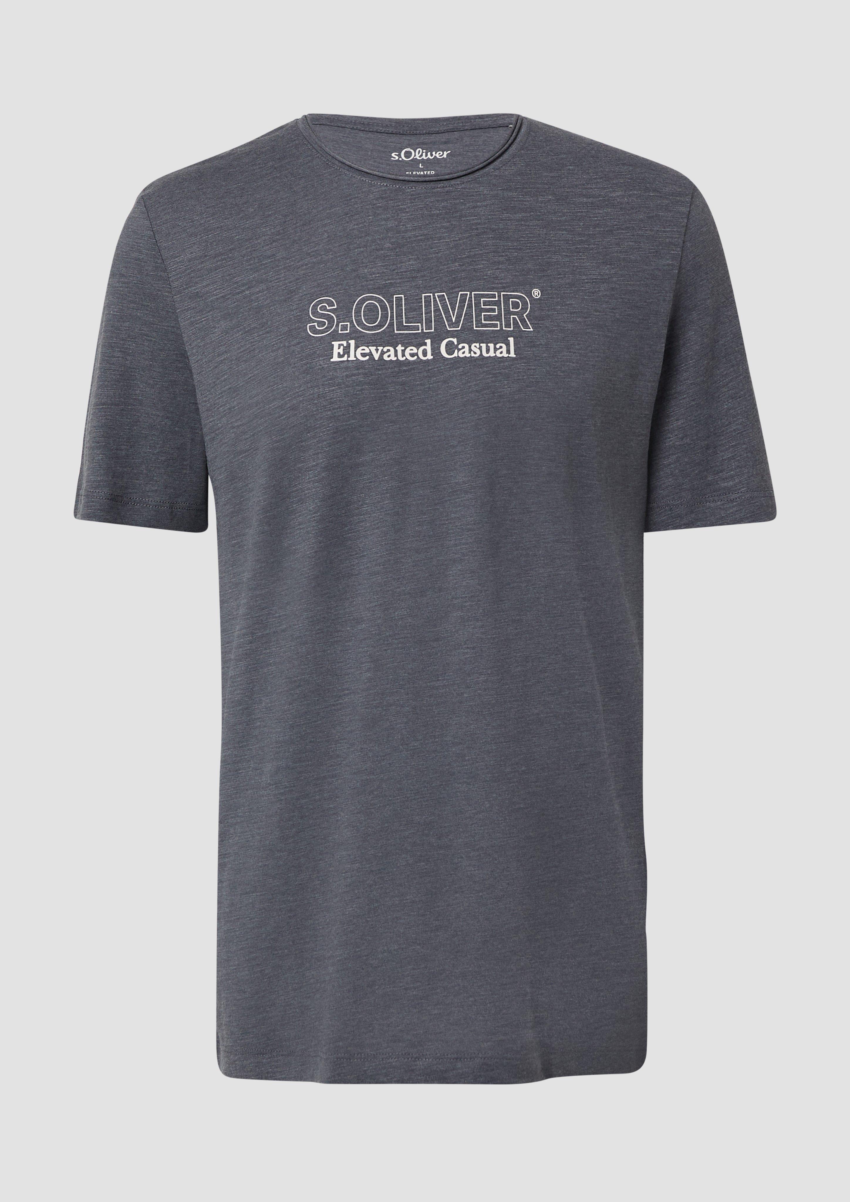 s.Oliver - Meliertes T-Shirt mit Rollkante und Frontprint, Herren, grau