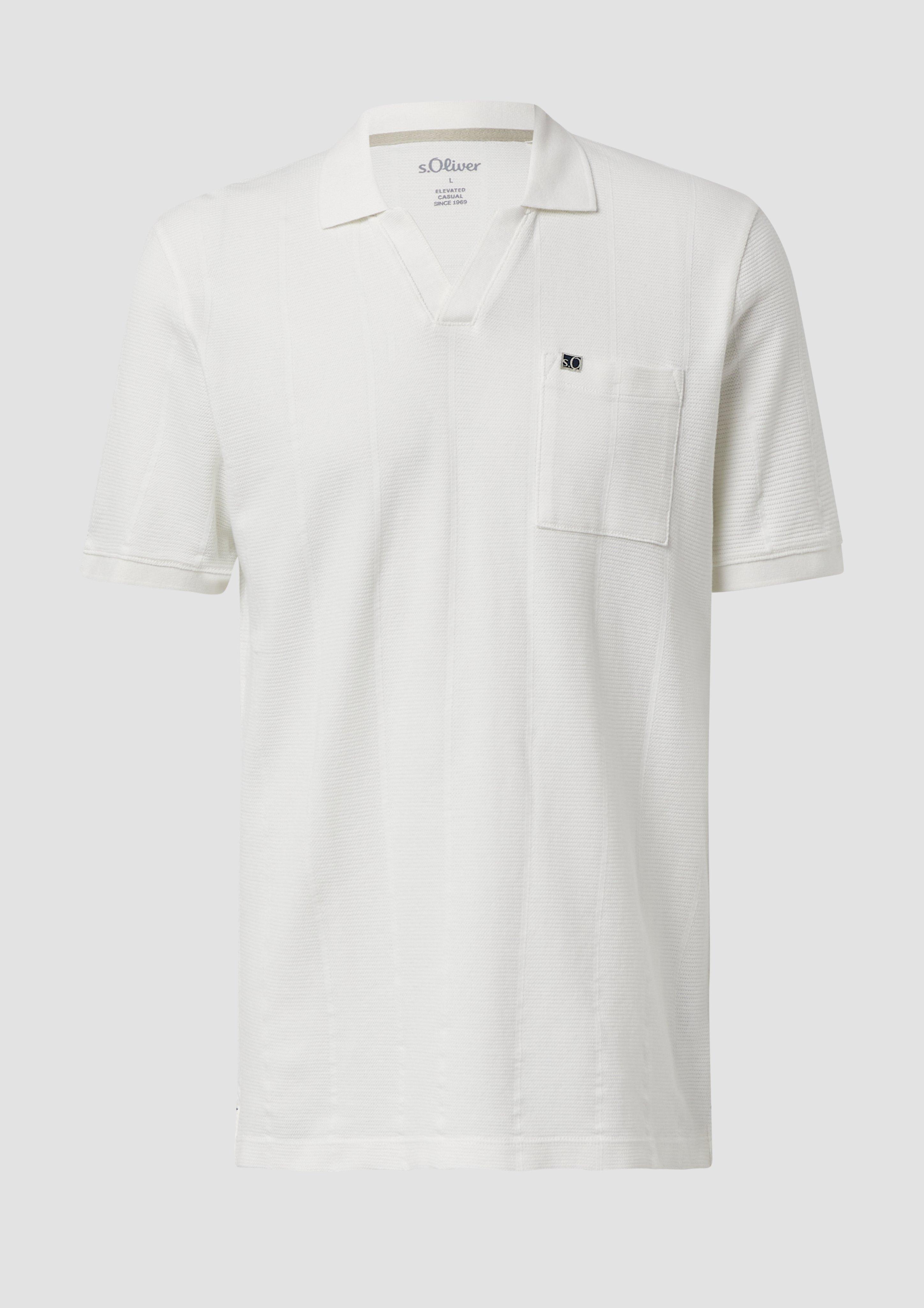 s.Oliver - Poloshirt mit Struktur-Streifen und offenem Kragen, Herren, weiß