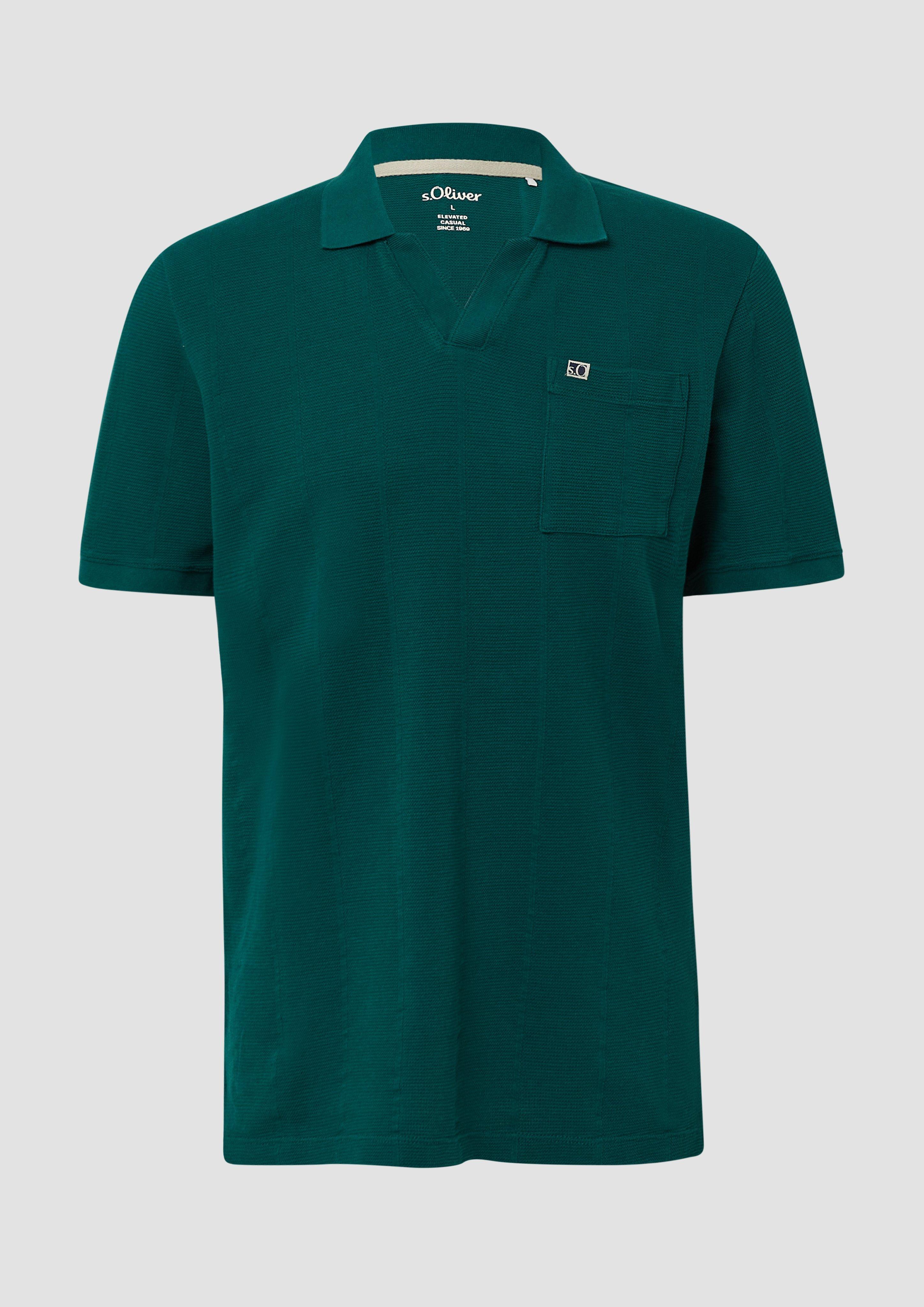 s.Oliver - Poloshirt mit Struktur-Streifen und offenem Kragen, Herren, grün