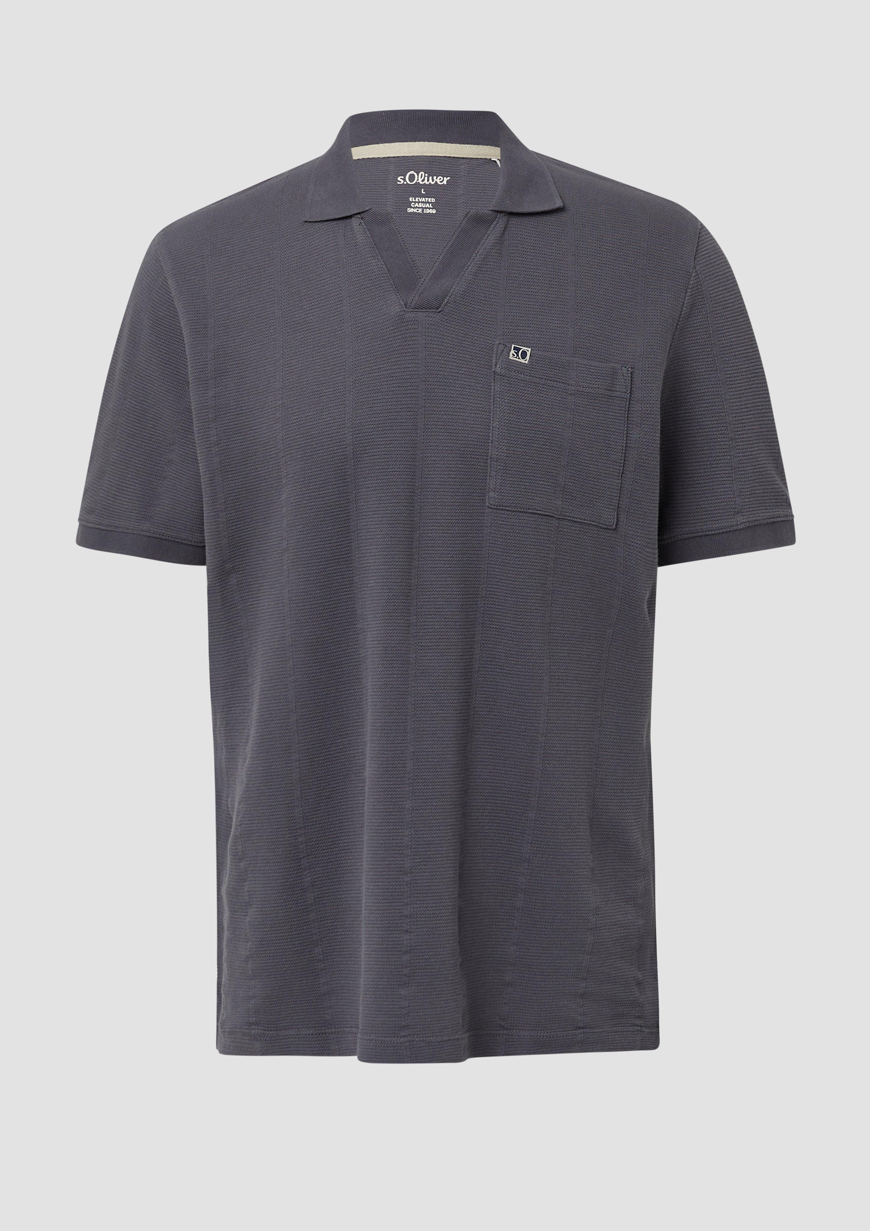 s.Oliver - Poloshirt mit Struktur-Streifen und offenem Kragen, Herren, grau