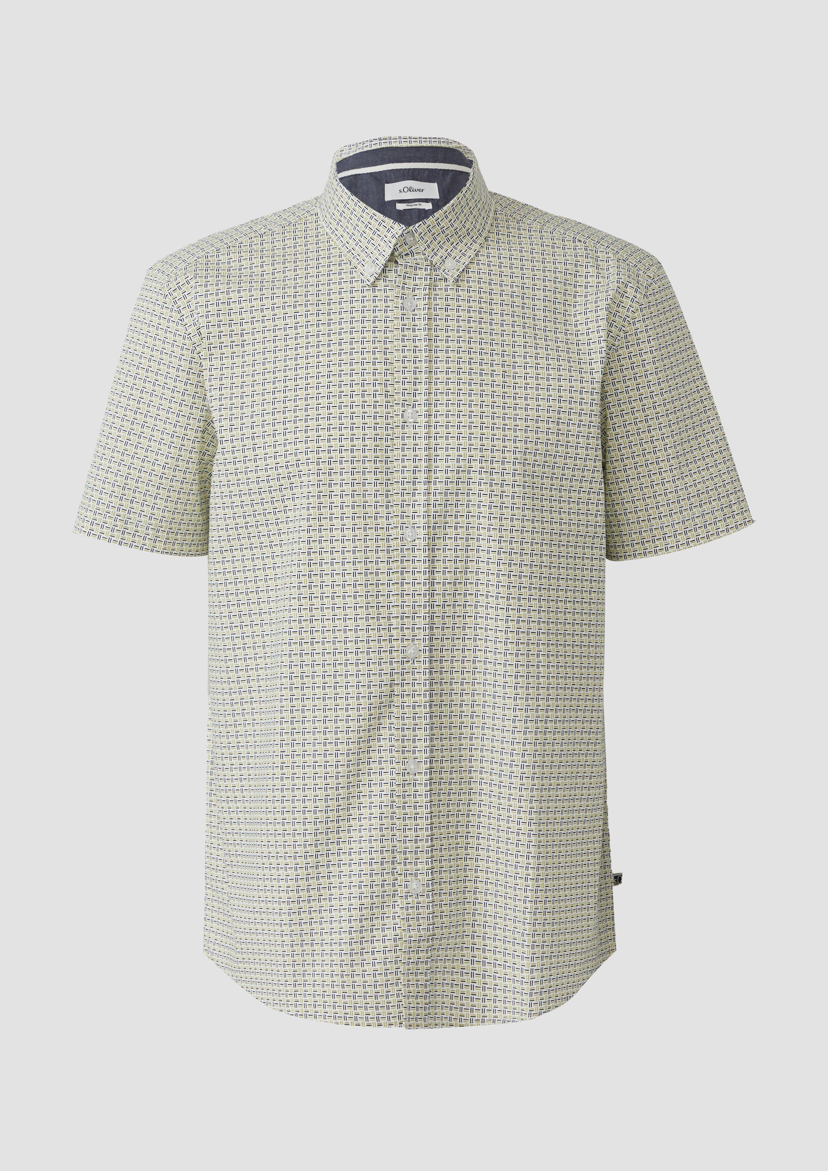 s.Oliver - Regular Fit: Gemustertes Kurzarmhemd aus Baumwolle mit Button-Down-Kragen, Herren, mehrfarbig|weiß