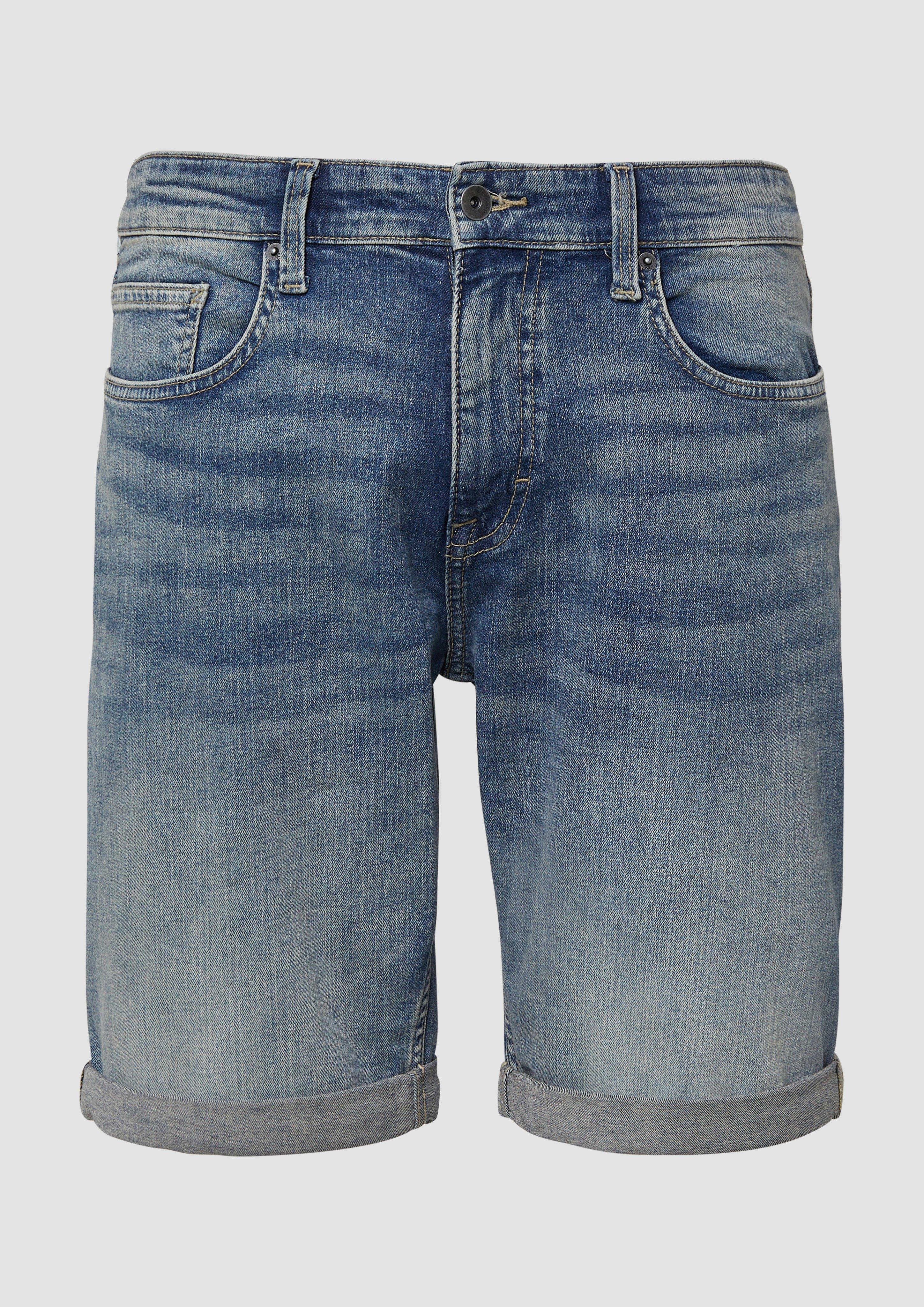 QS - Jeans-Shorts John / Mid Rise / Stretch-Denim mit fixiertem Turn-up, Herren, blau
