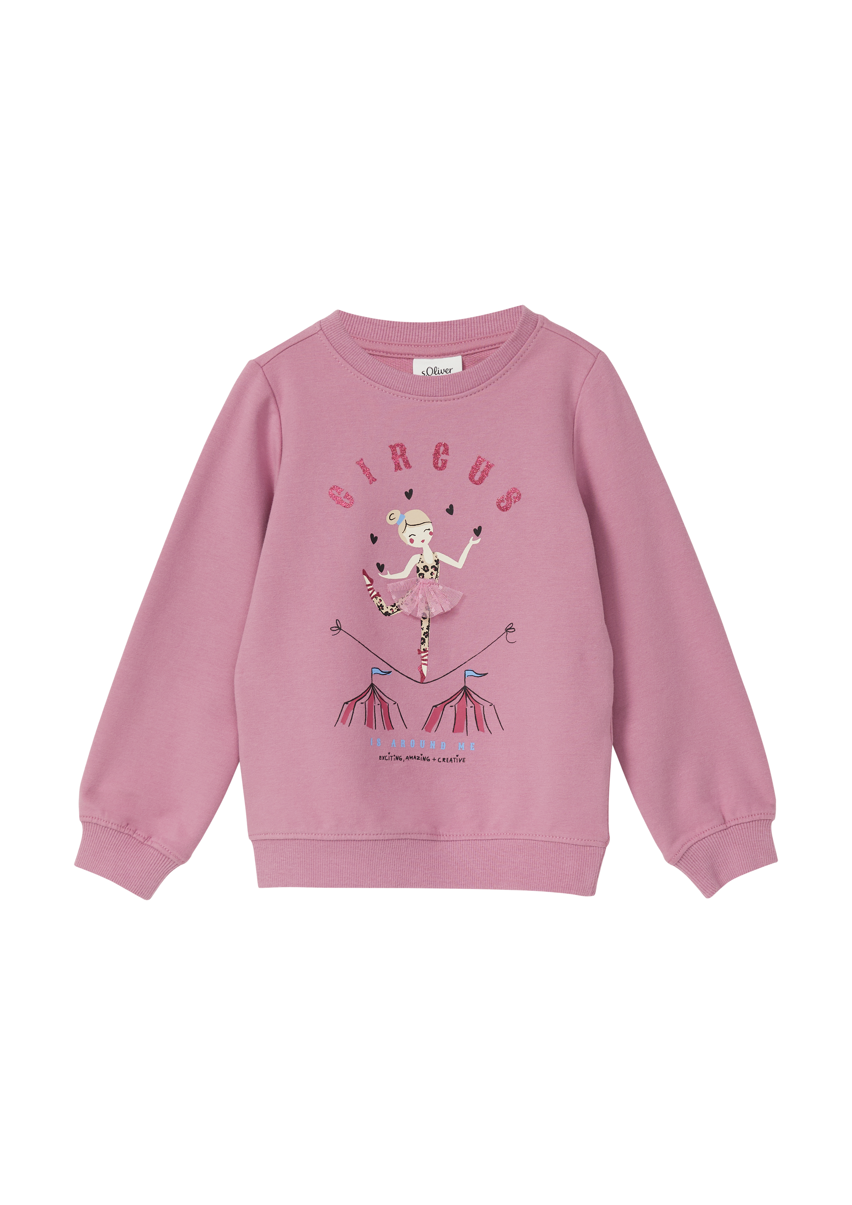 Sweatshirt aus Baumwollmix mit Glitzerprint und Applikation Pink