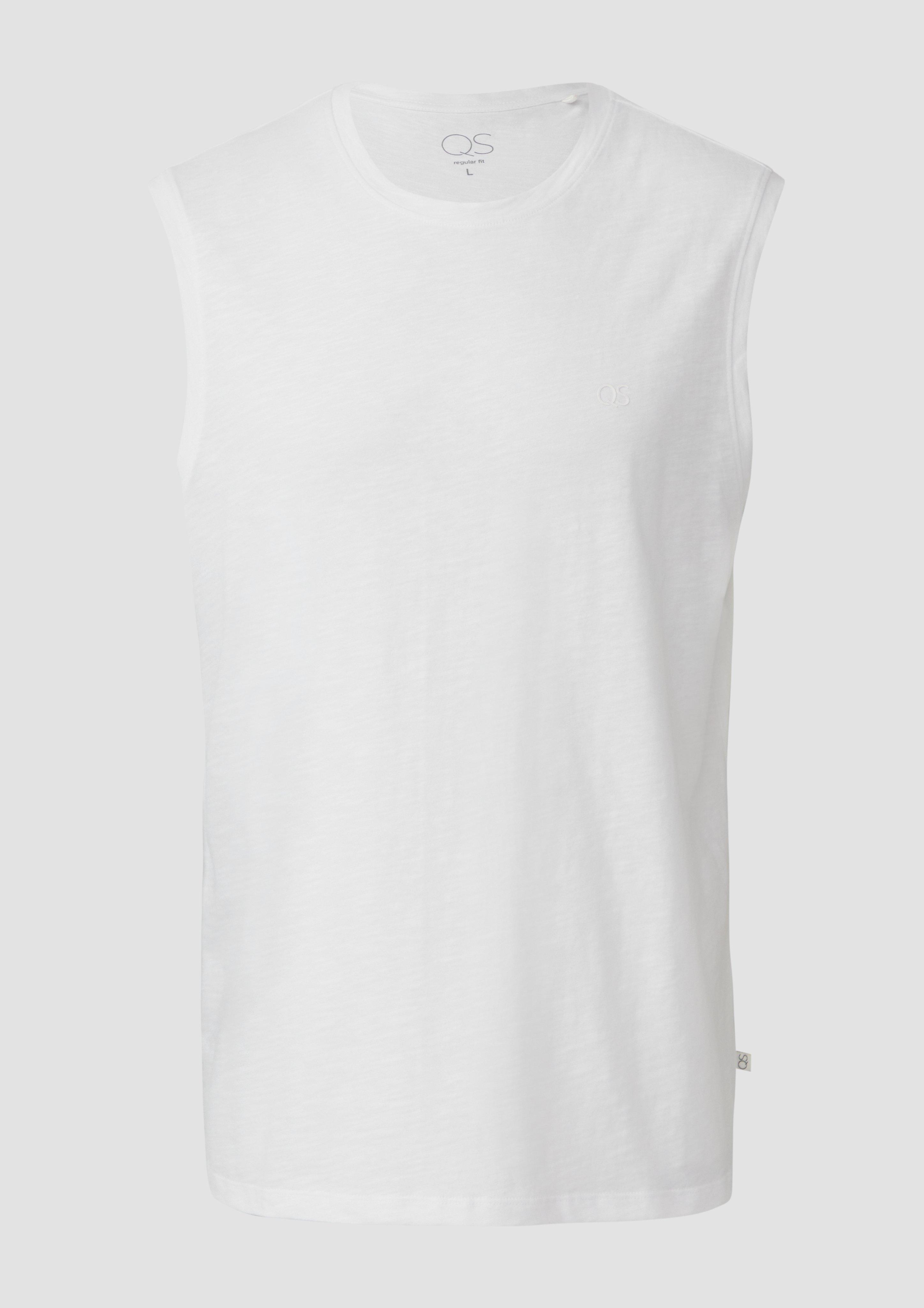 QS - Tanktop mit Flammgarnstruktur und Logoprint, Herren, weiß
