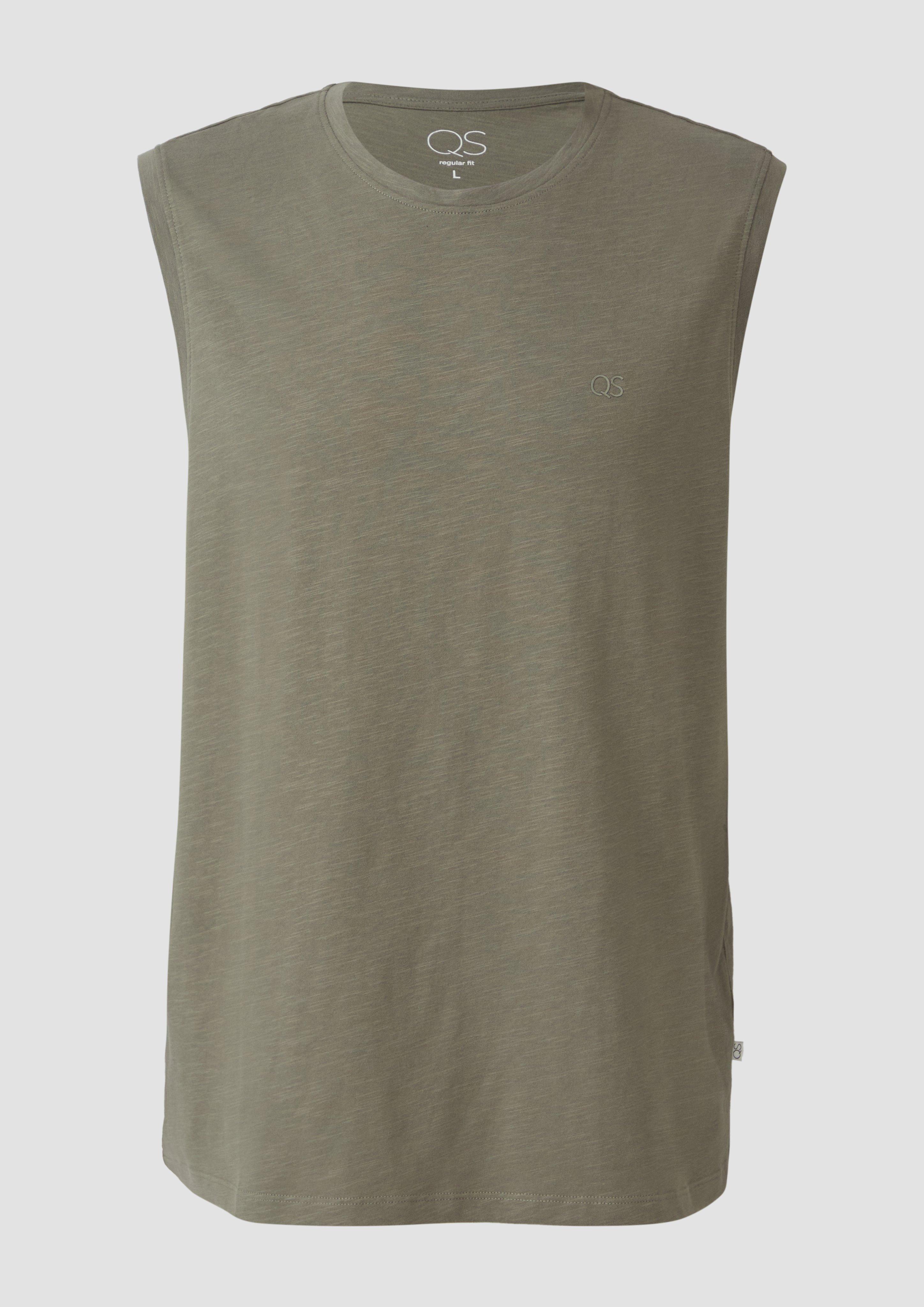 QS - Tanktop mit Flammgarnstruktur und Logoprint, Herren, Grün