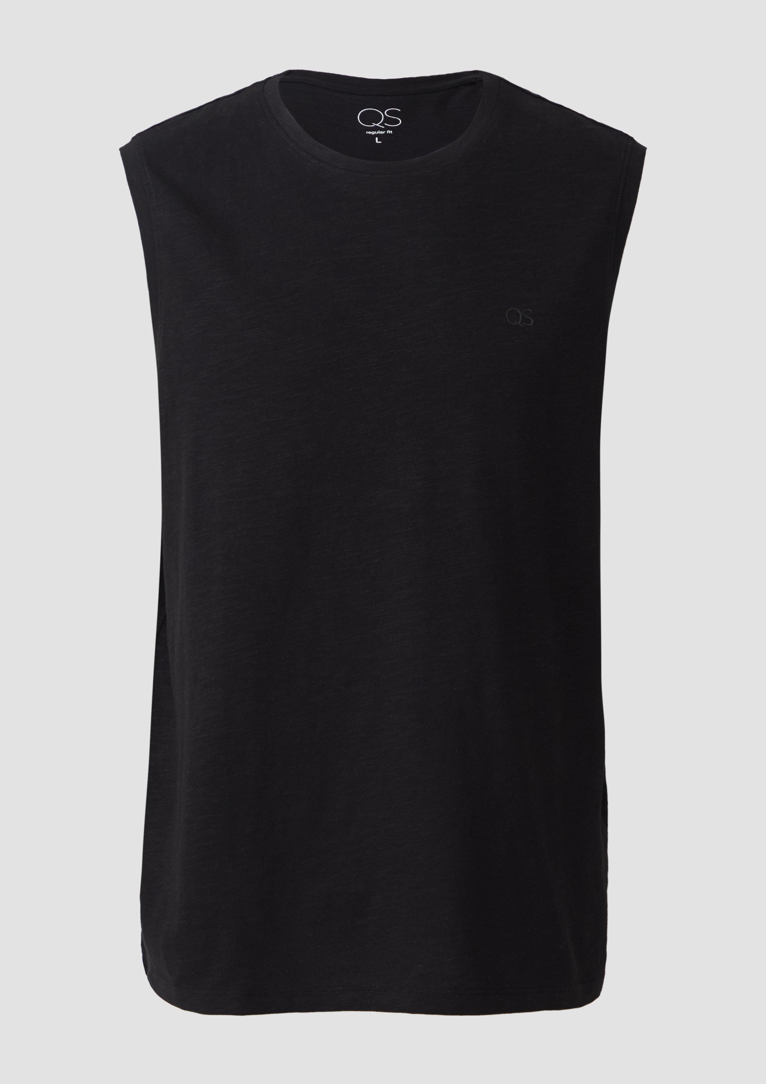 QS - Tanktop mit Flammgarnstruktur und Logoprint, Herren, schwarz