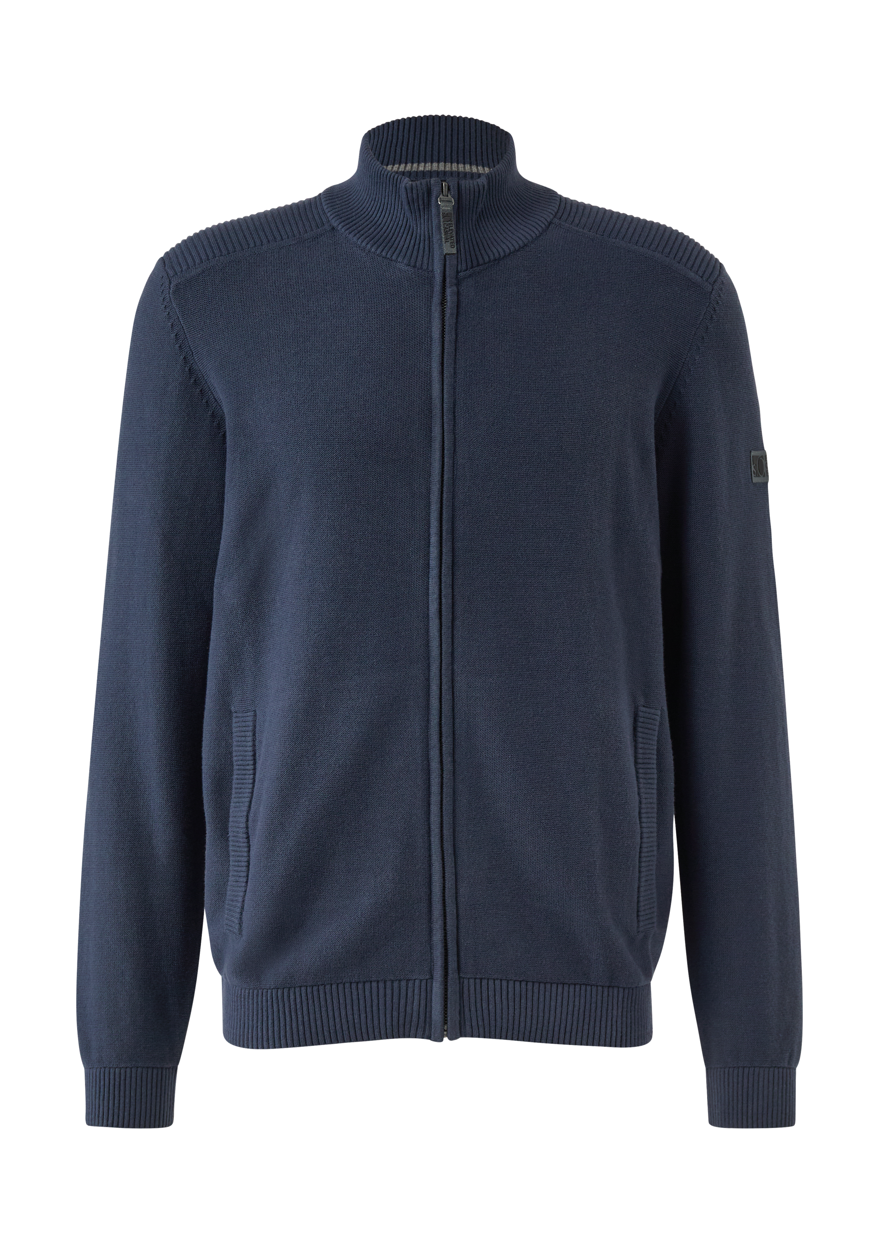 Strukturmix-Strickjacke aus Baumwolle mit Stehkragen