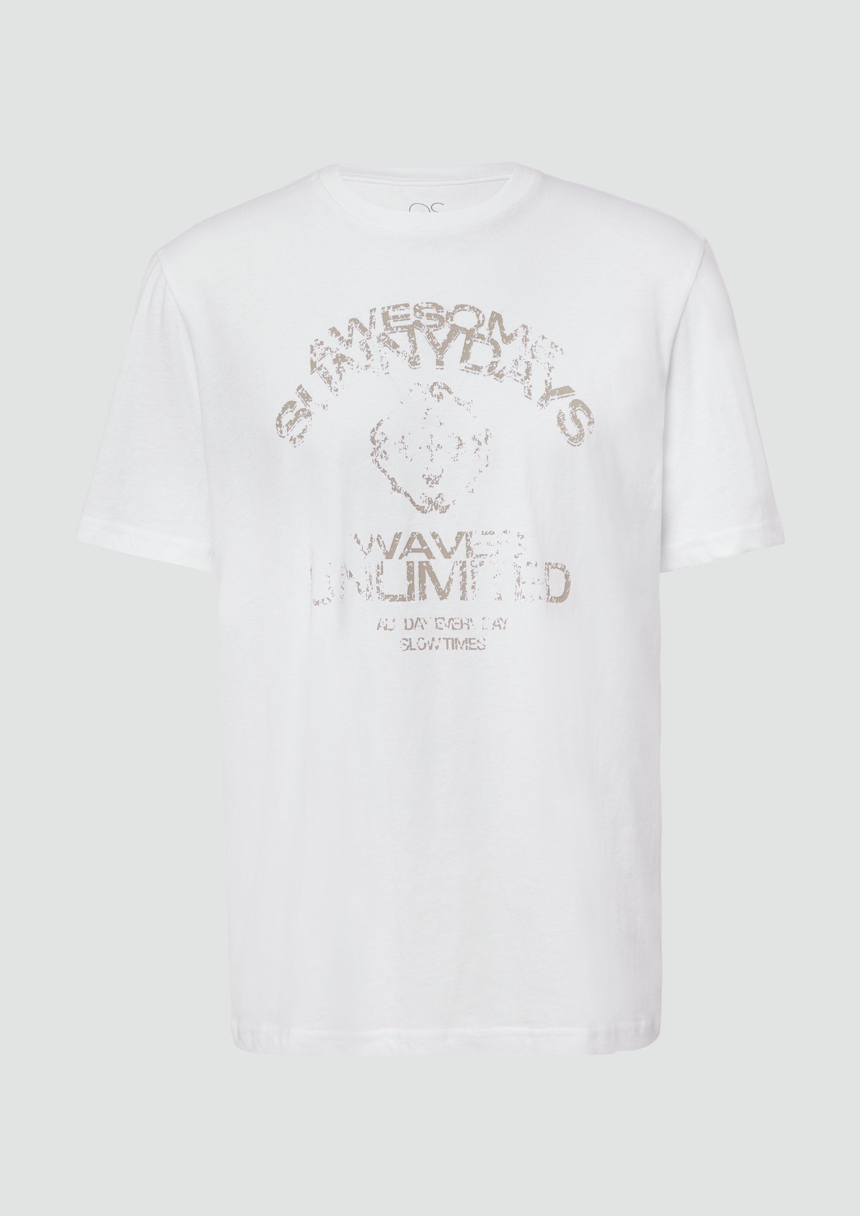 QS - Basic T-Shirt mit platziertem Druck, Herren, weiß