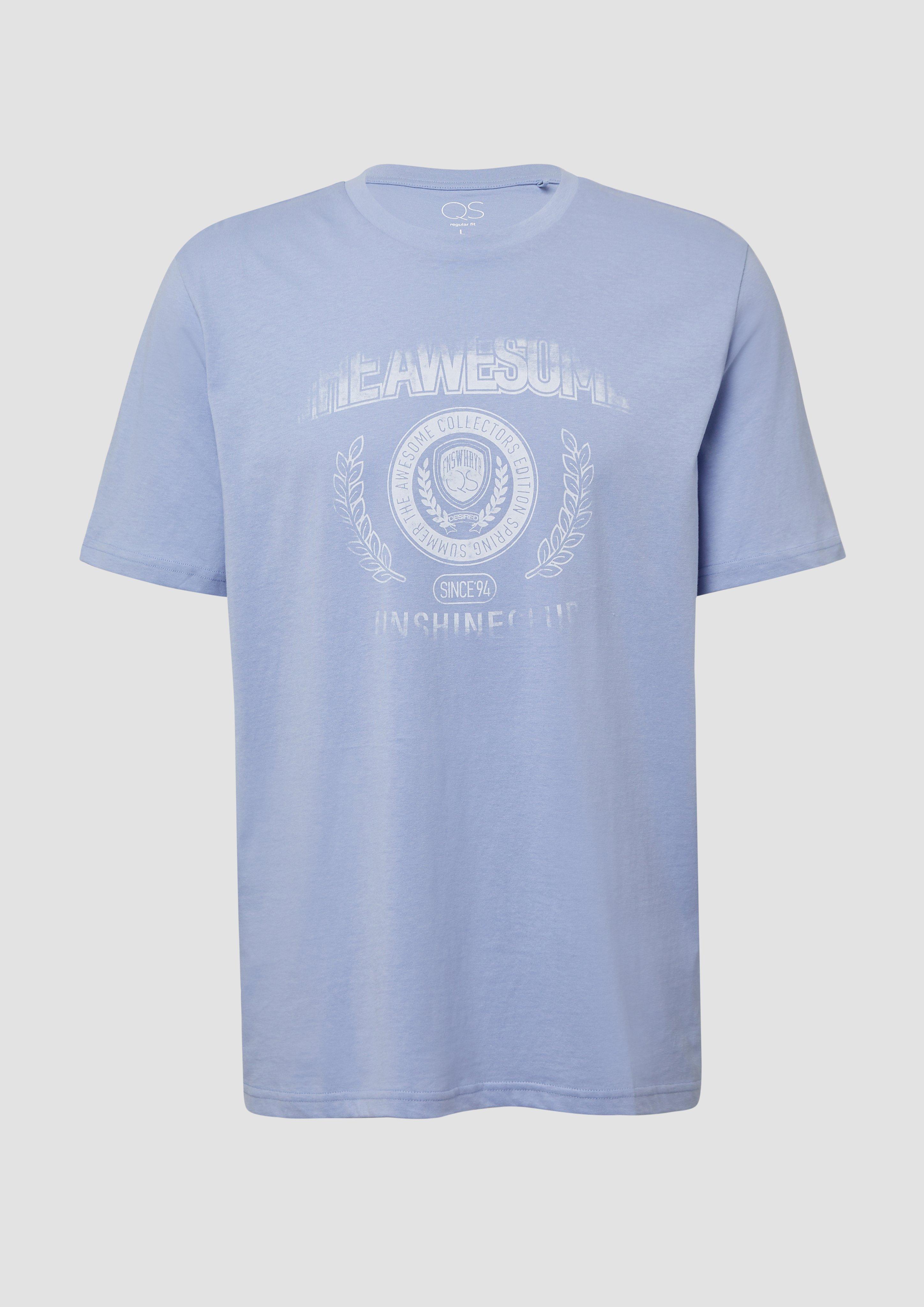QS - Basic T-Shirt mit platziertem Druck, Herren, blau