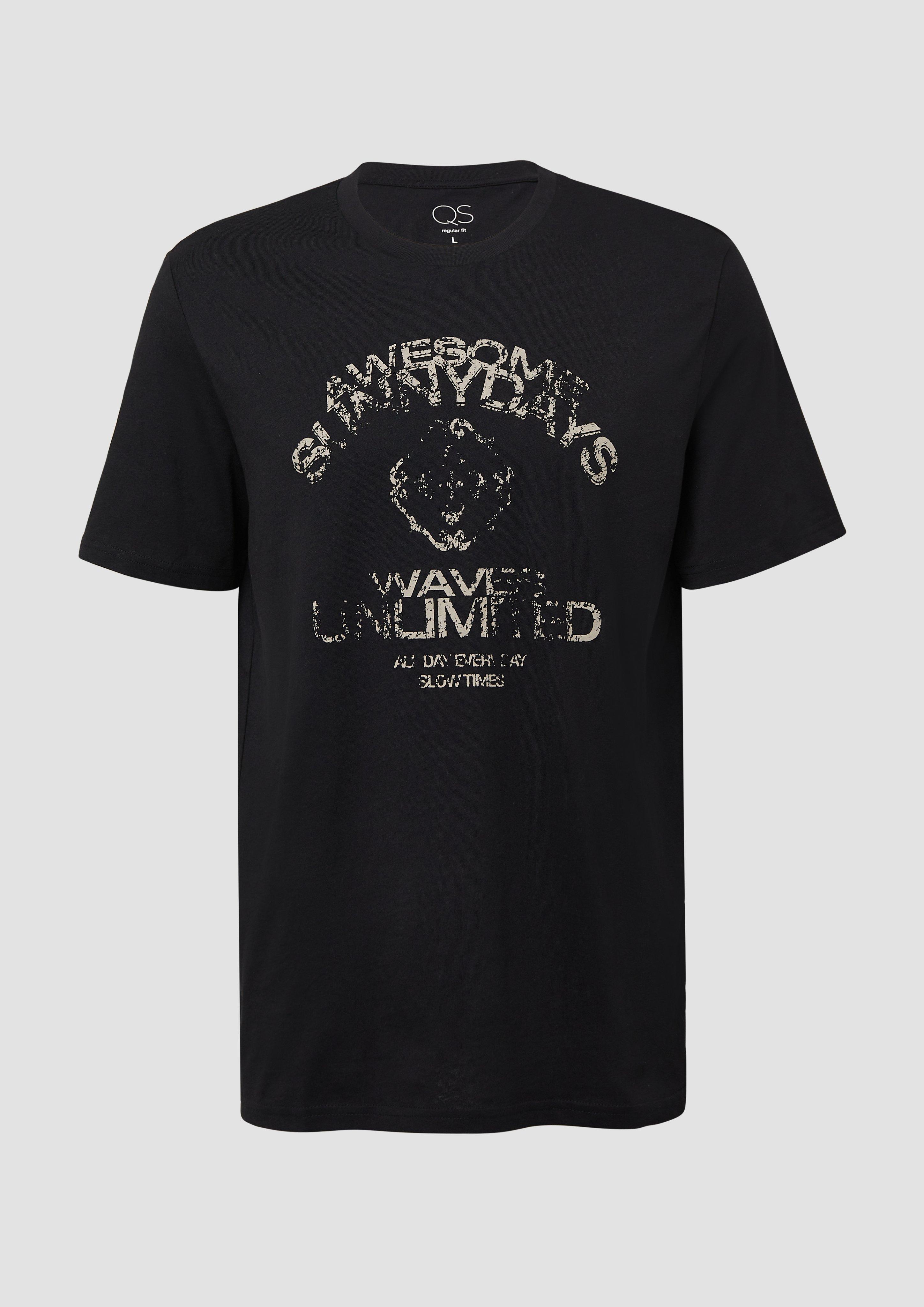 QS - Basic T-Shirt mit platziertem Druck, Herren, schwarz