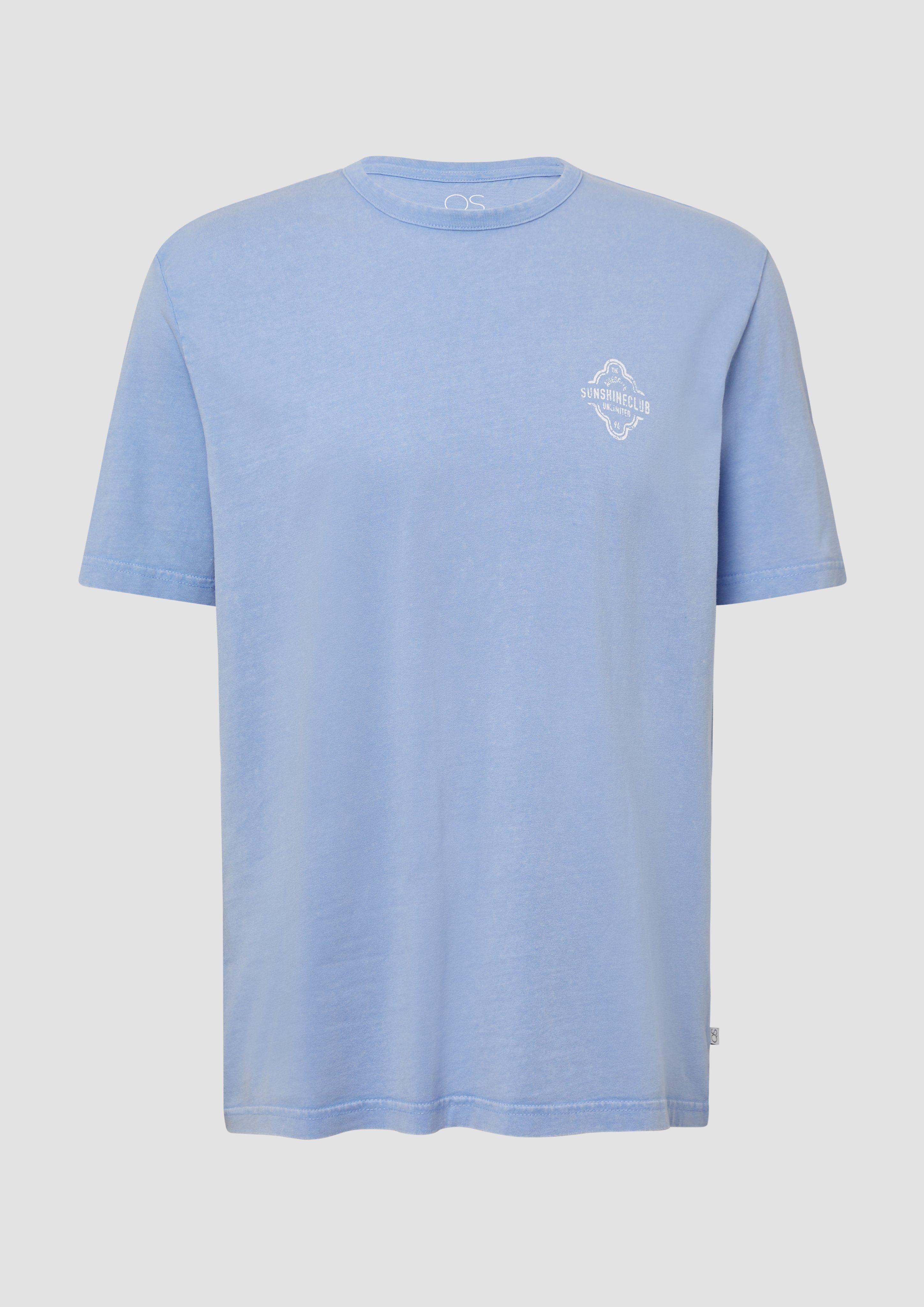 QS - Gewaschenes T-Shirt mit Front- und Rückenprint, Herren, blau