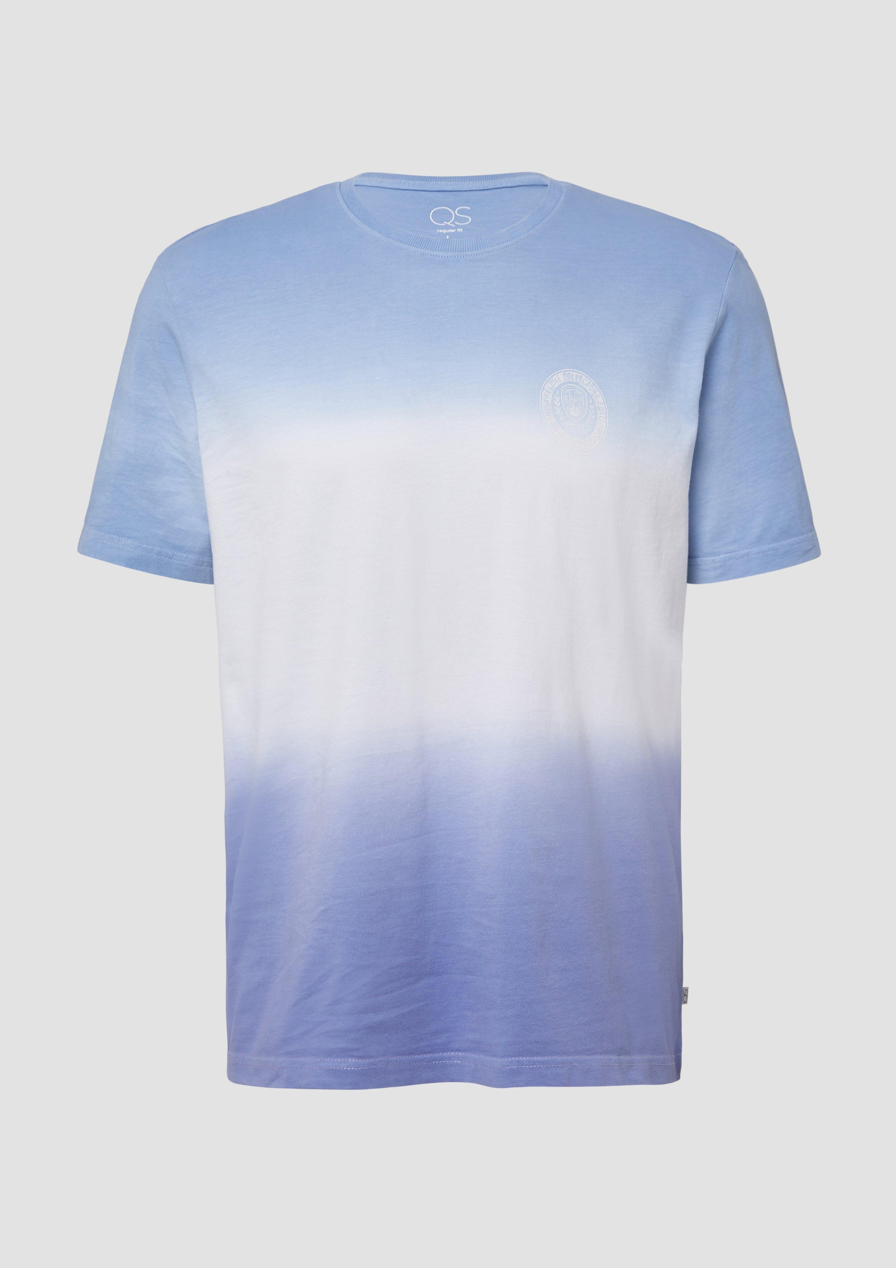 QS - T-Shirt mit Farbverlauf und Frontprint, Herren, blau