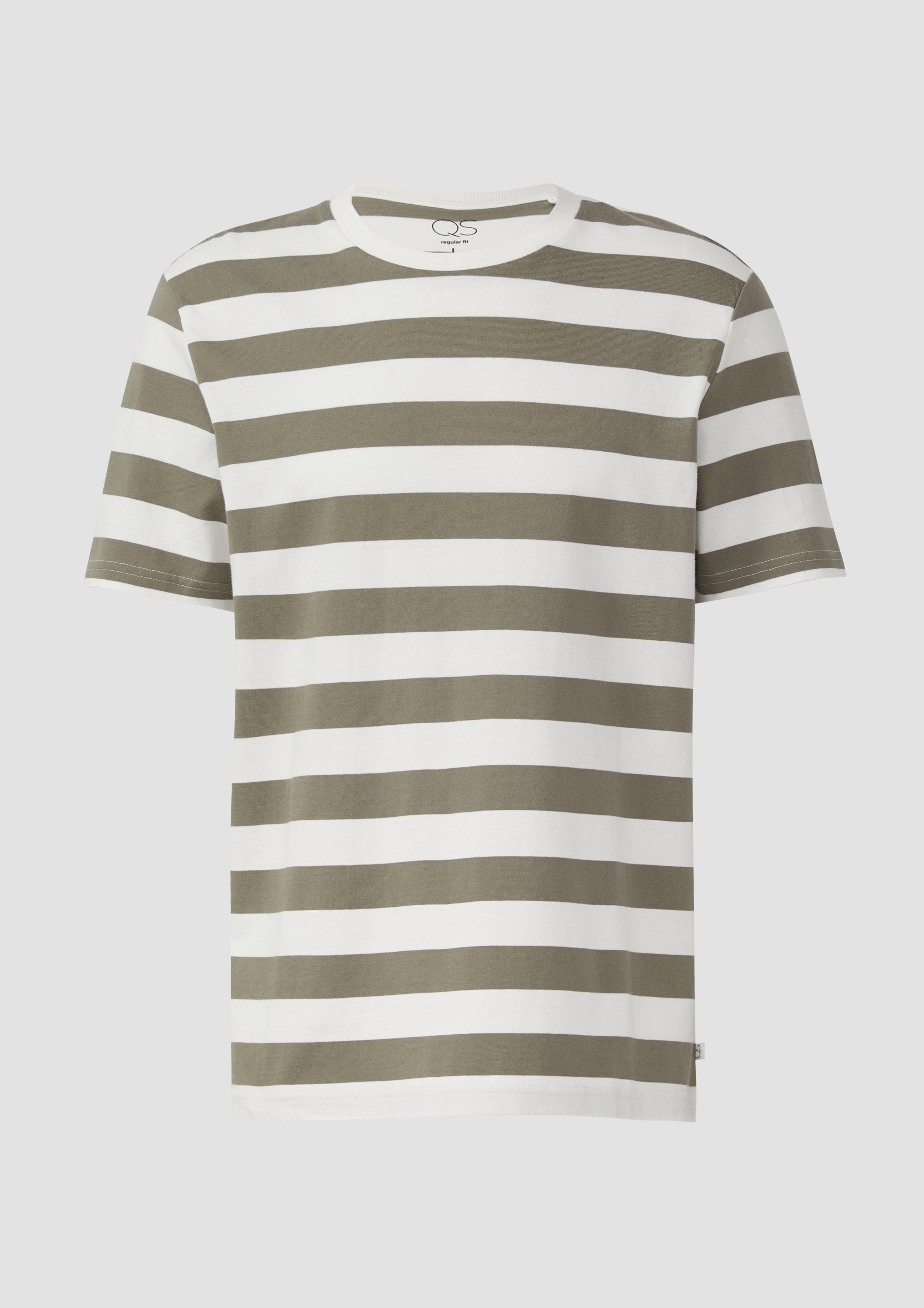 QS - T-Shirt mit Rundhalsausschnitt und Blockstreifen, Herren, Grün