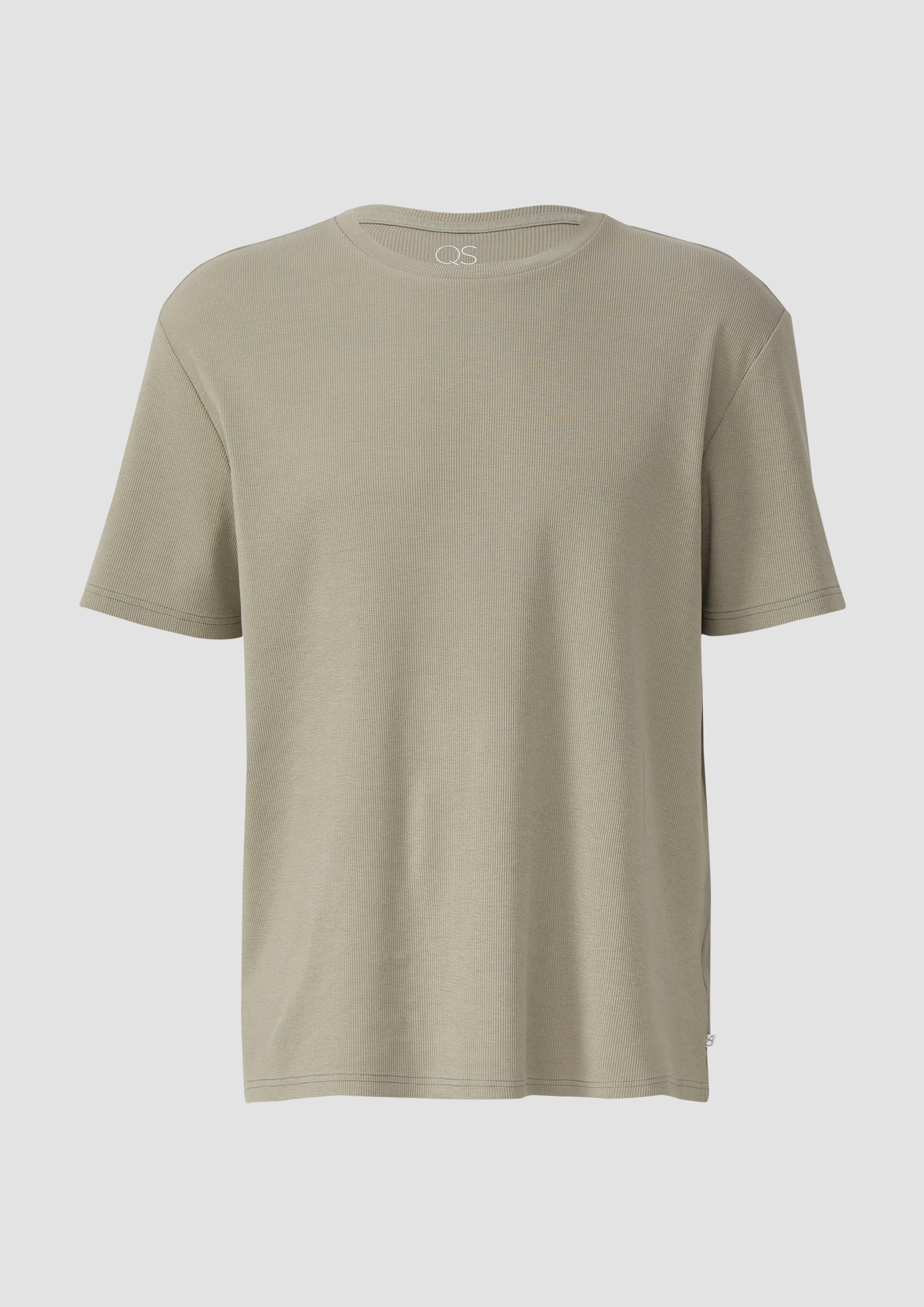 QS - Rundhals-T-Shirt mit Rippstruktur, Herren, Grün