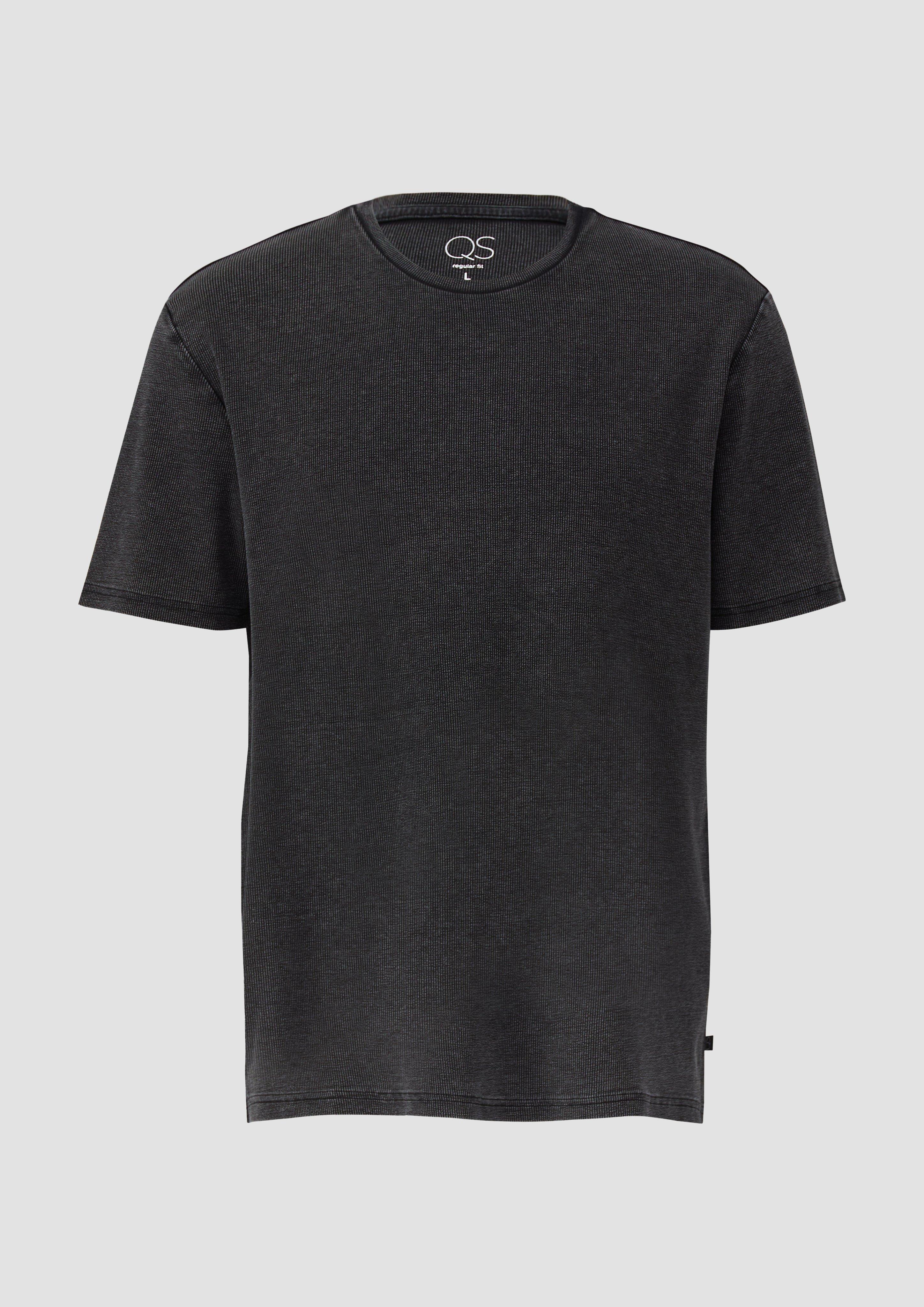 QS - Rundhals-T-Shirt mit Rippstruktur, Herren, schwarz