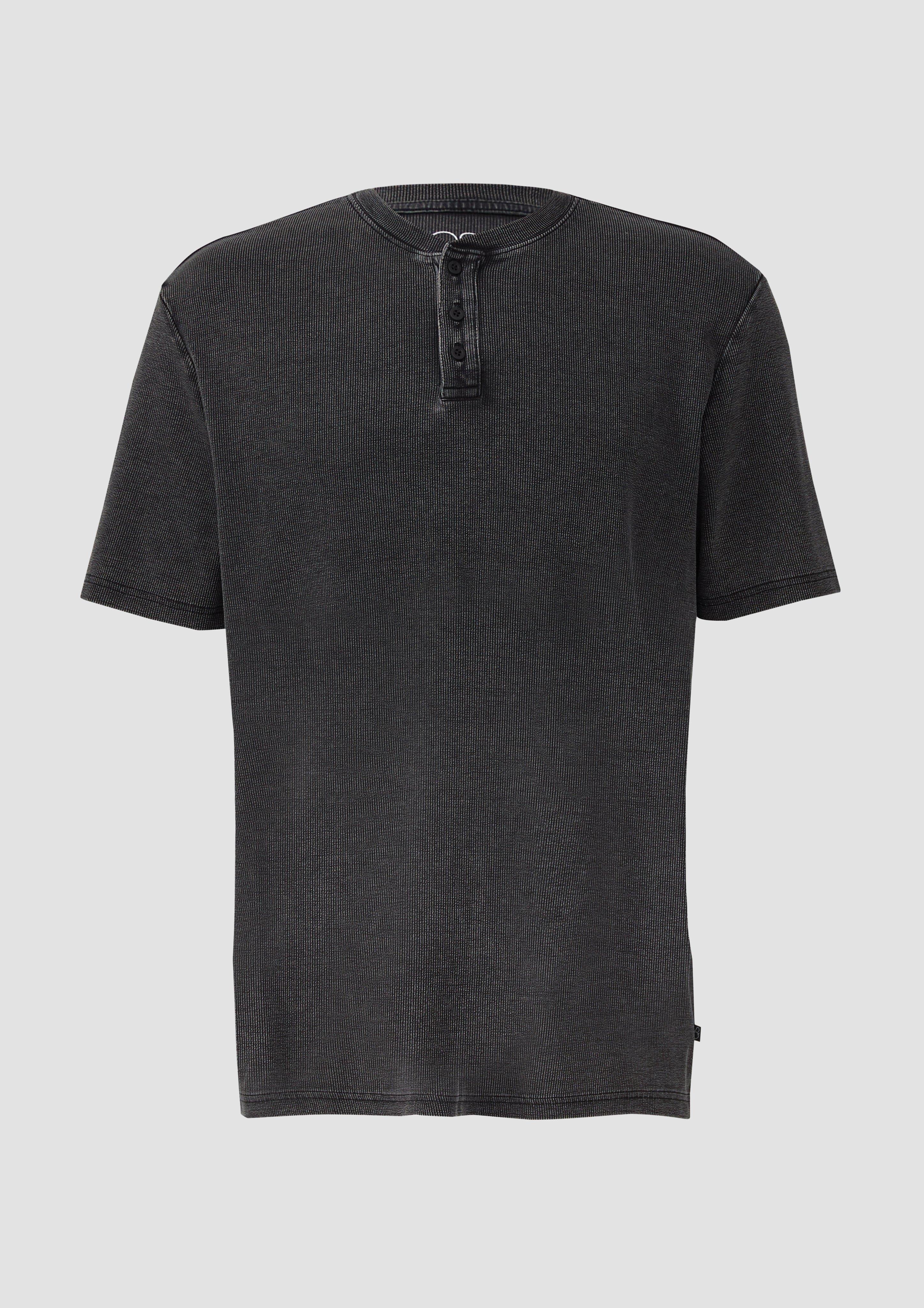 QS - Henley Shirt mit Rippstruktur, Herren, schwarz