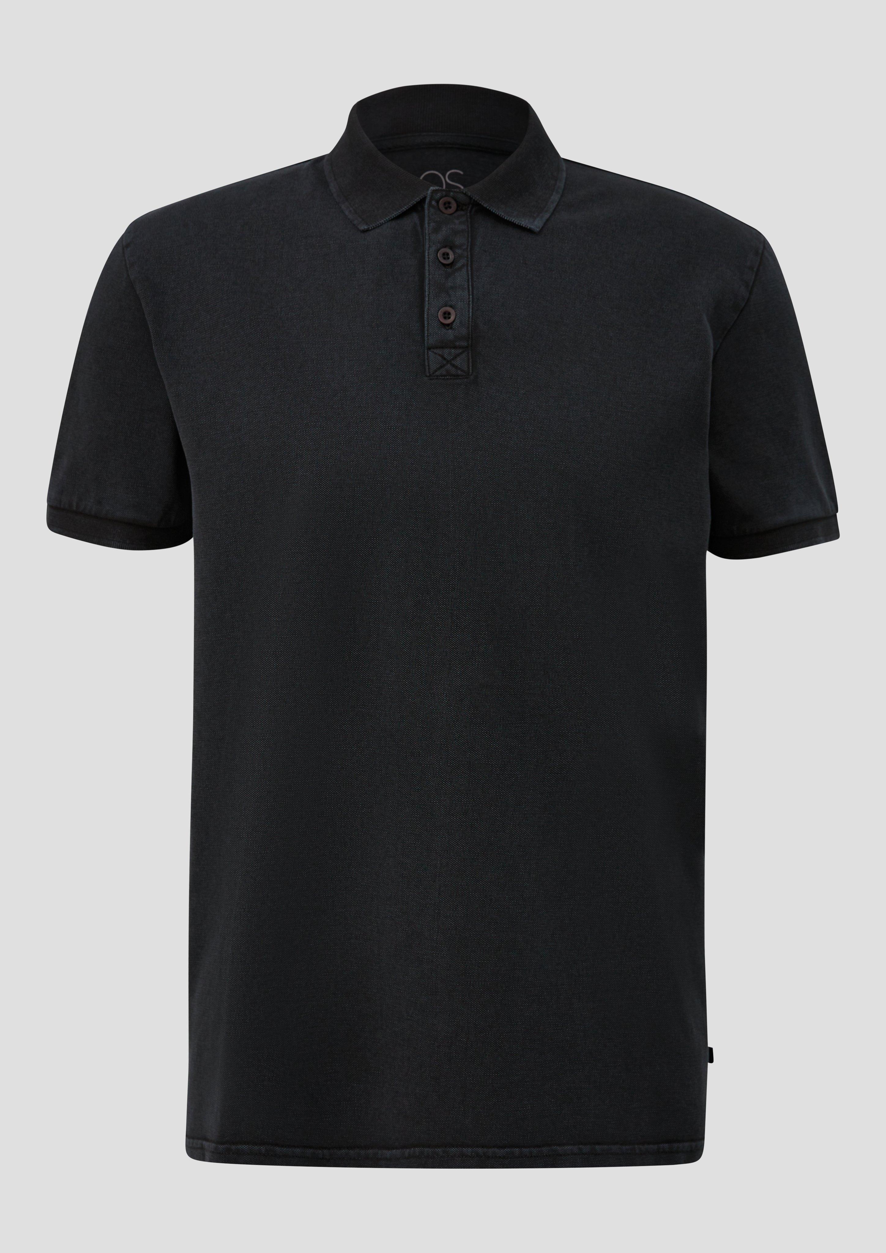 QS - Gewaschenes Polo-Shirt aus Baumwollpiqué, Herren, schwarz