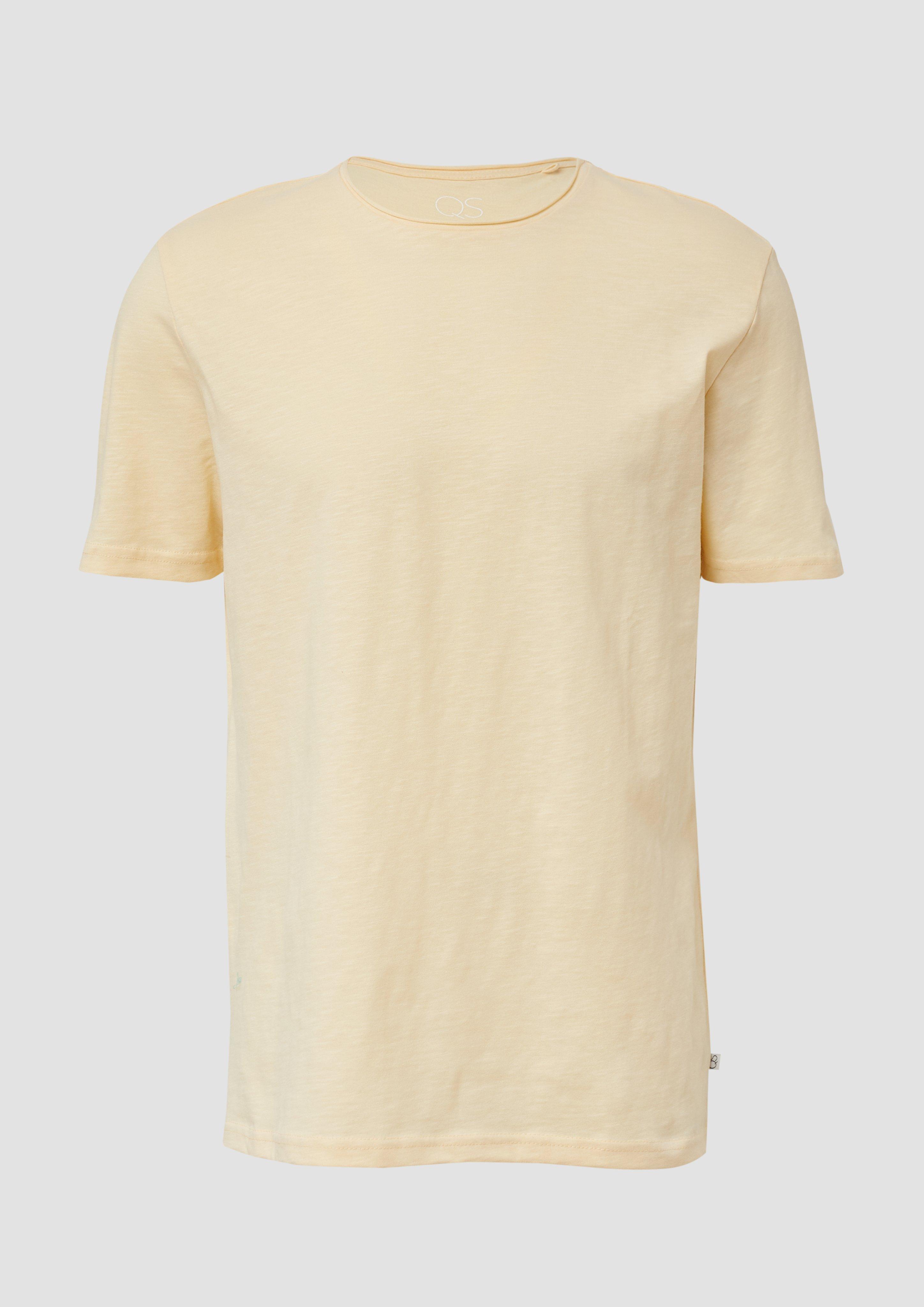 Thumbnail - QS - Baumwollshirt mit Rollkante und Flammgarnstruktur, Herren, gelb