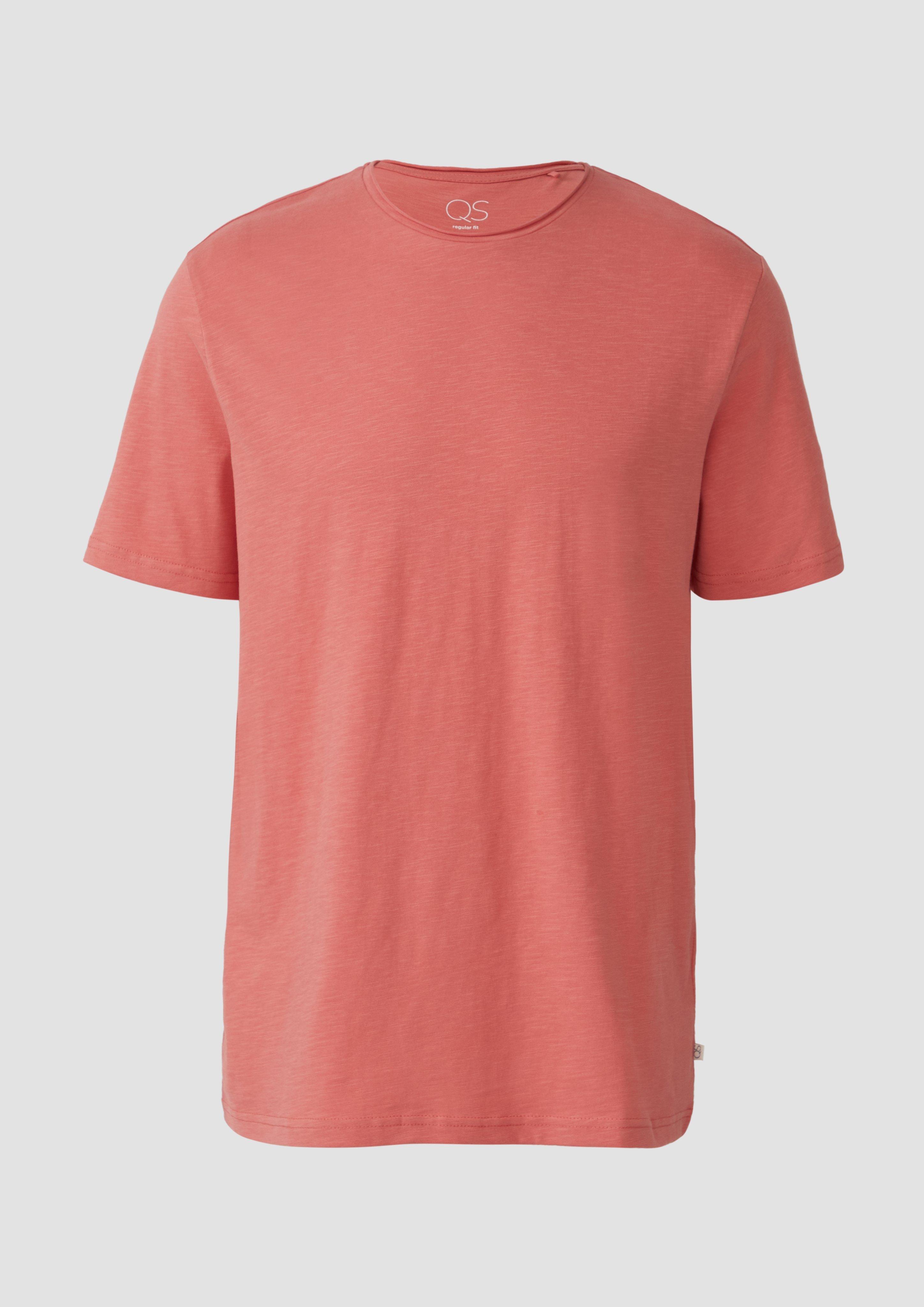 QS - Baumwollshirt mit Rollkante und Flammgarnstruktur, Herren, Orange