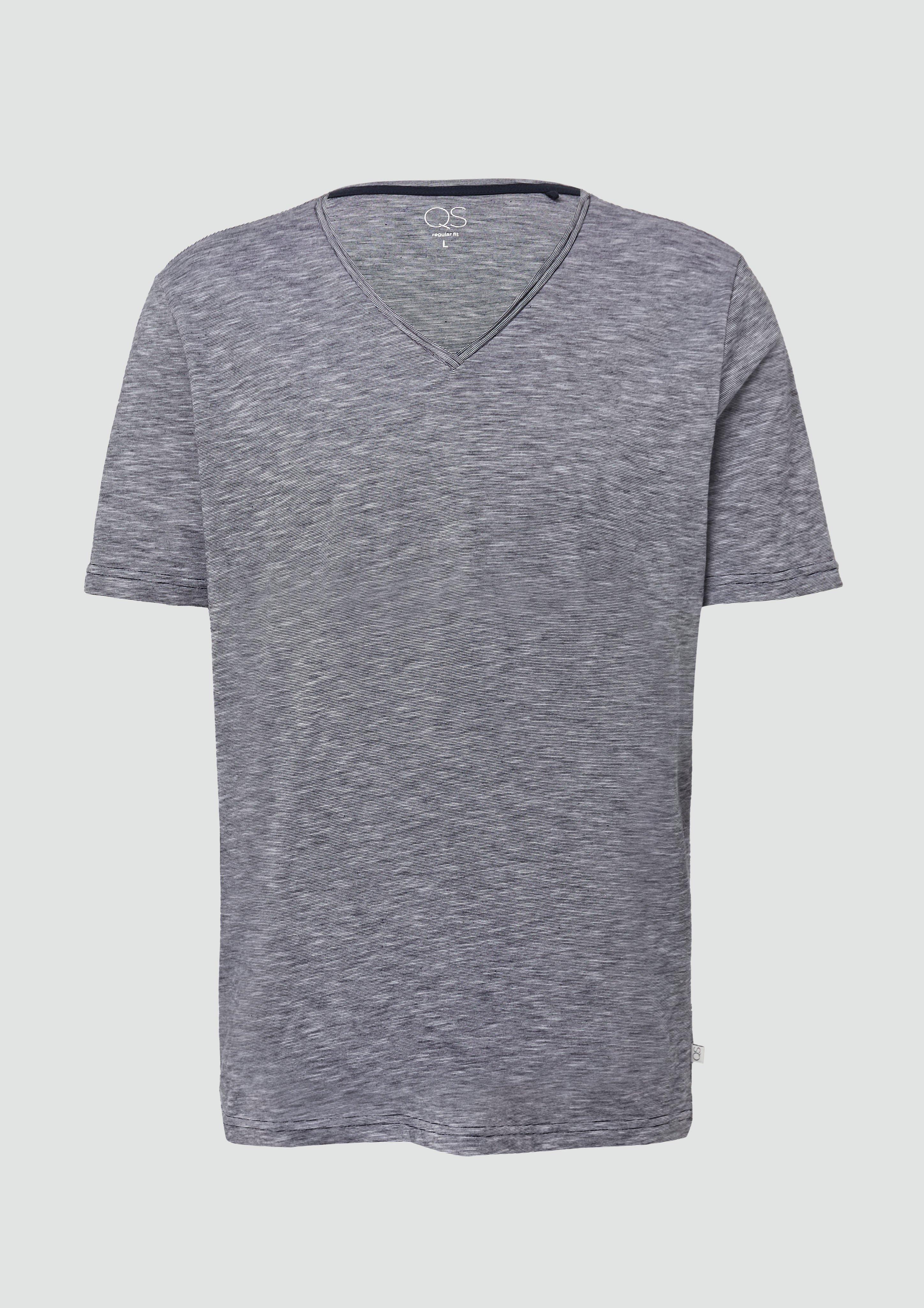 QS - T-Shirt in Melange mit Rollkante, Herren, blau