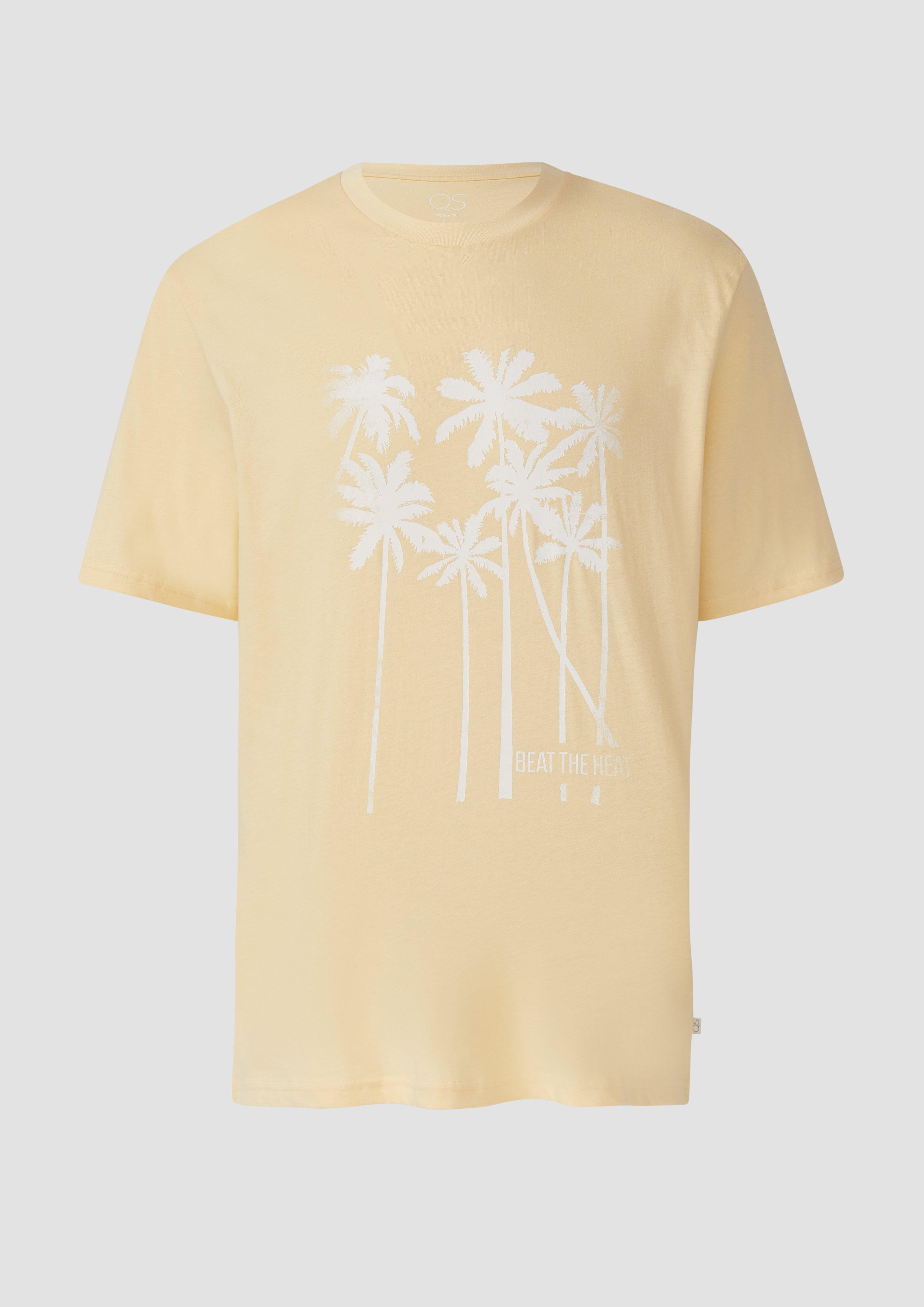 QS - Rundhals-T-Shirt mit Frontprint, Herren, gelb