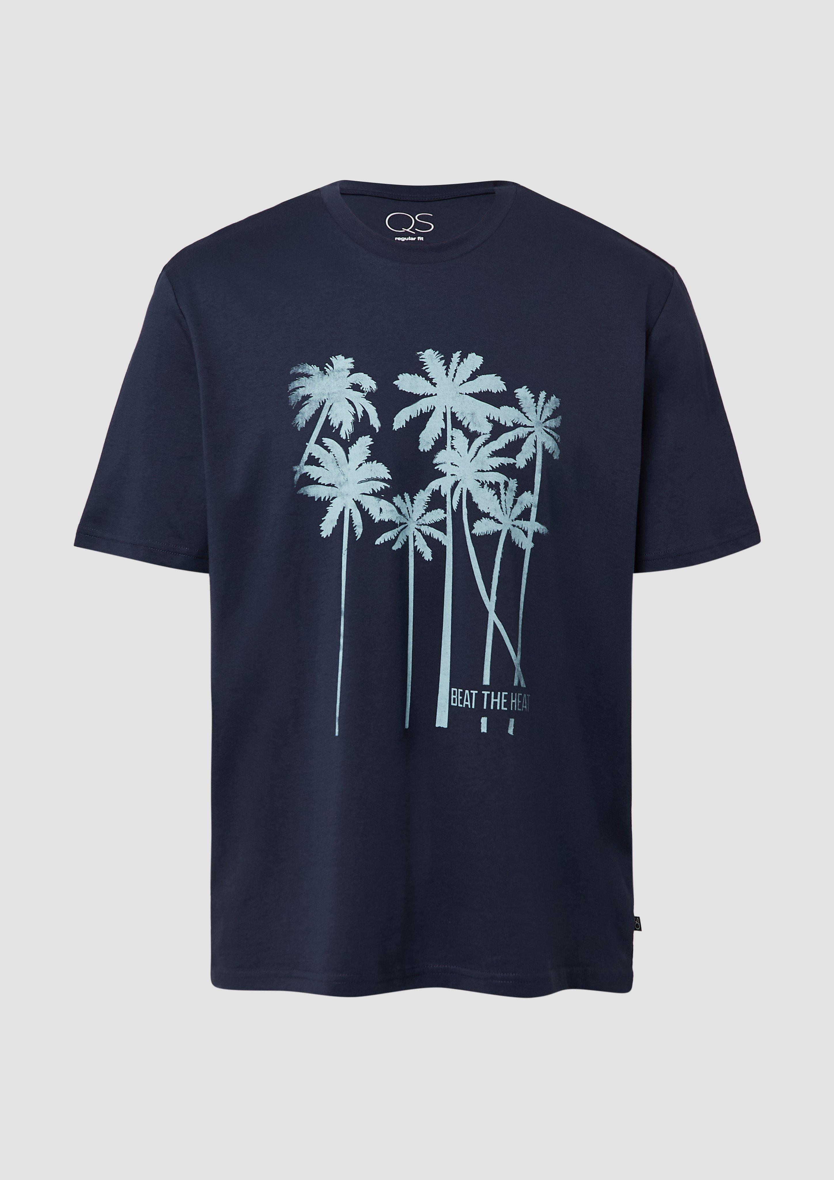 QS - Rundhals-T-Shirt mit Frontprint, Herren, blau