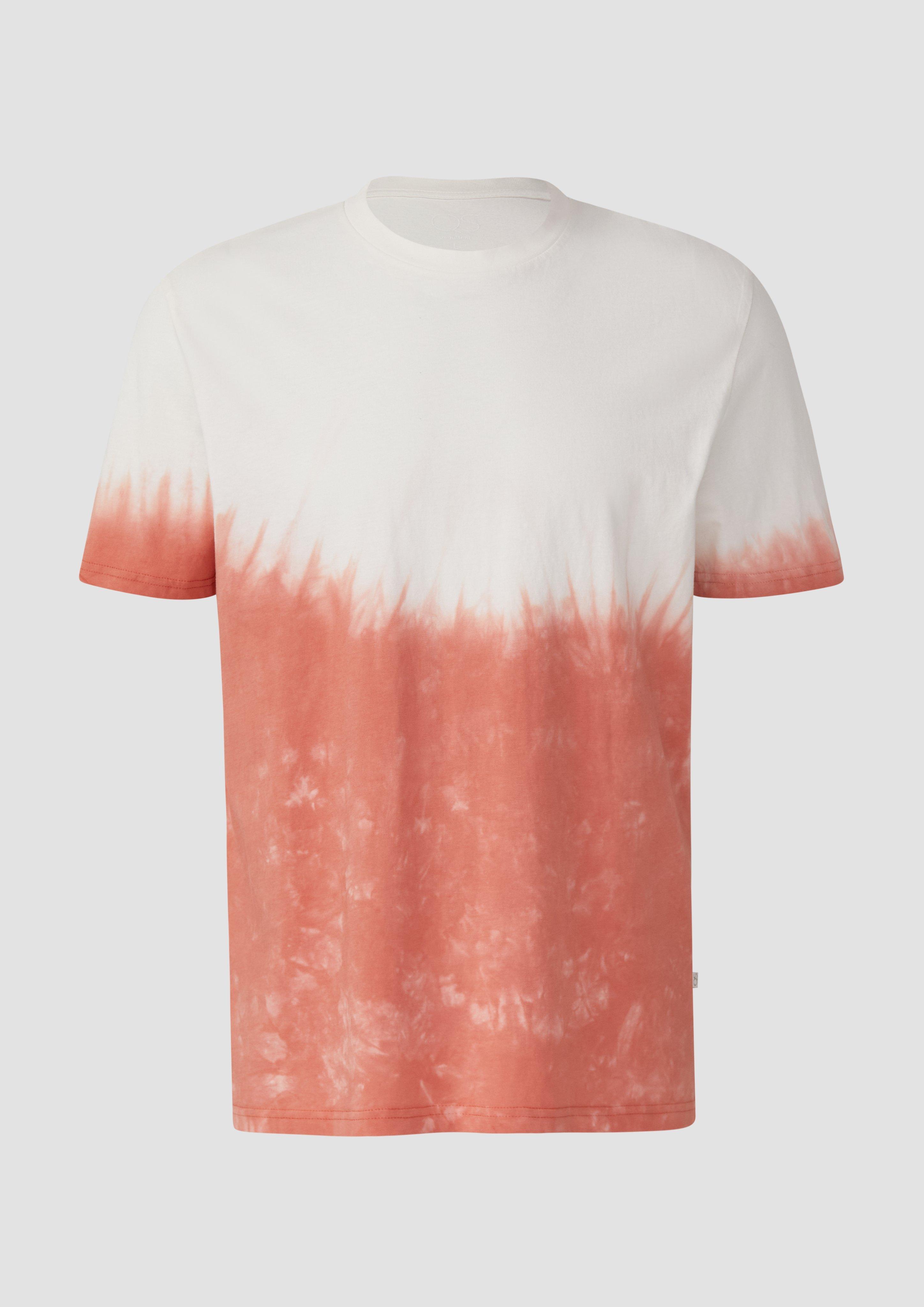 QS - T-Shirt mit Rundhalsausschnitt und Batikeffekt, Herren, orange|weiß