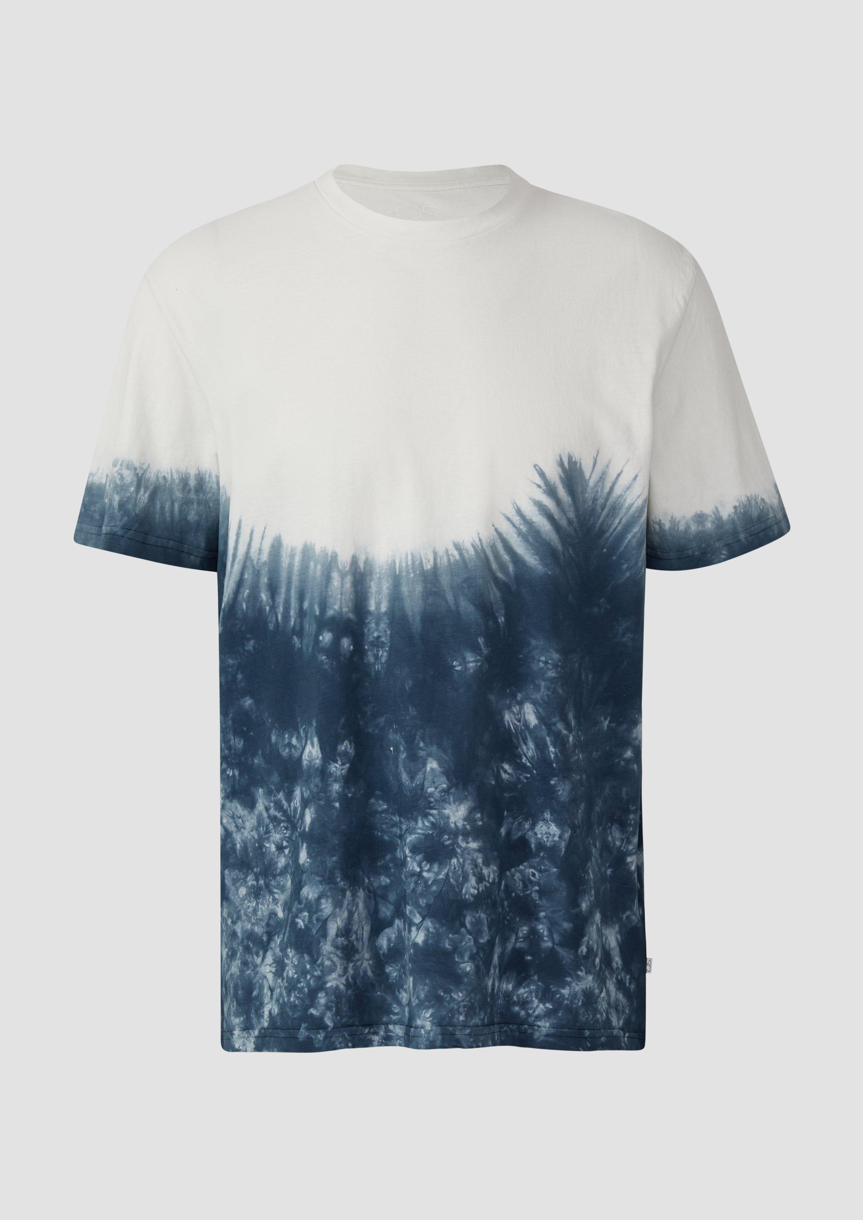 QS - T-Shirt mit Rundhalsausschnitt und Batikeffekt, Herren, blau|weiß