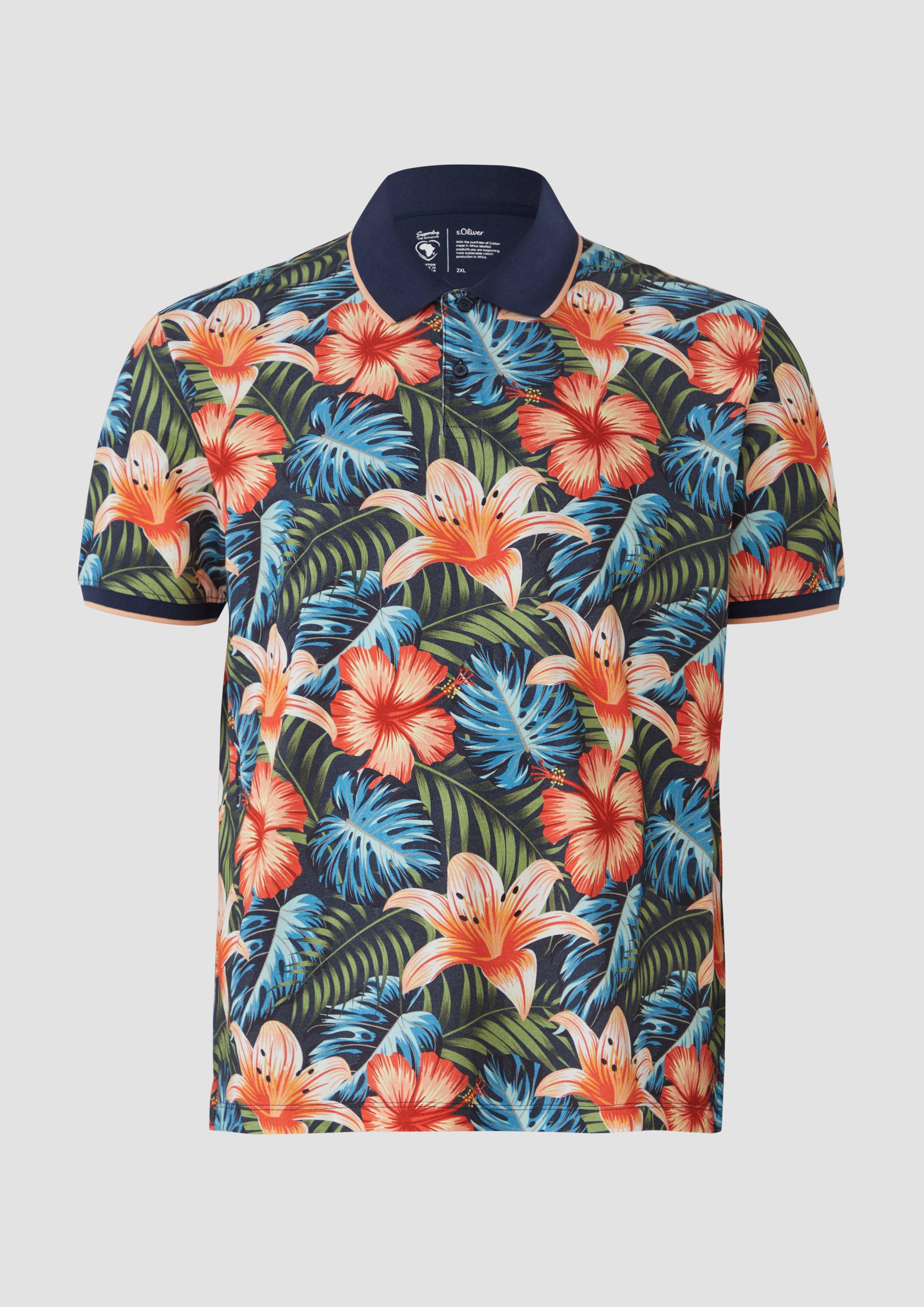 s.Oliver - Poloshirt aus Baumwolle mit All-over-Print, Herren, blau