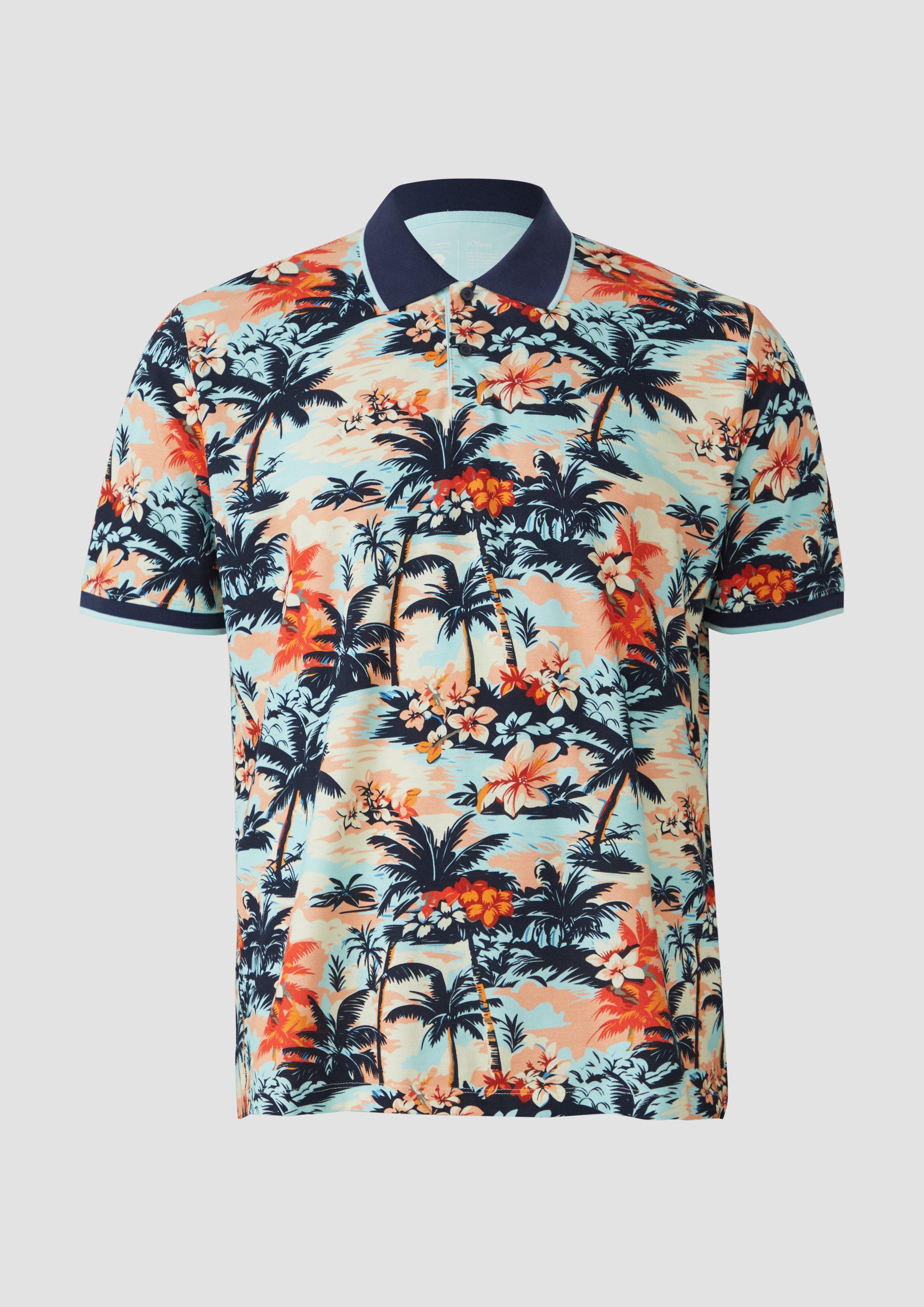 s.Oliver - Poloshirt aus Baumwolle mit All-over-Print, Herren, türkis