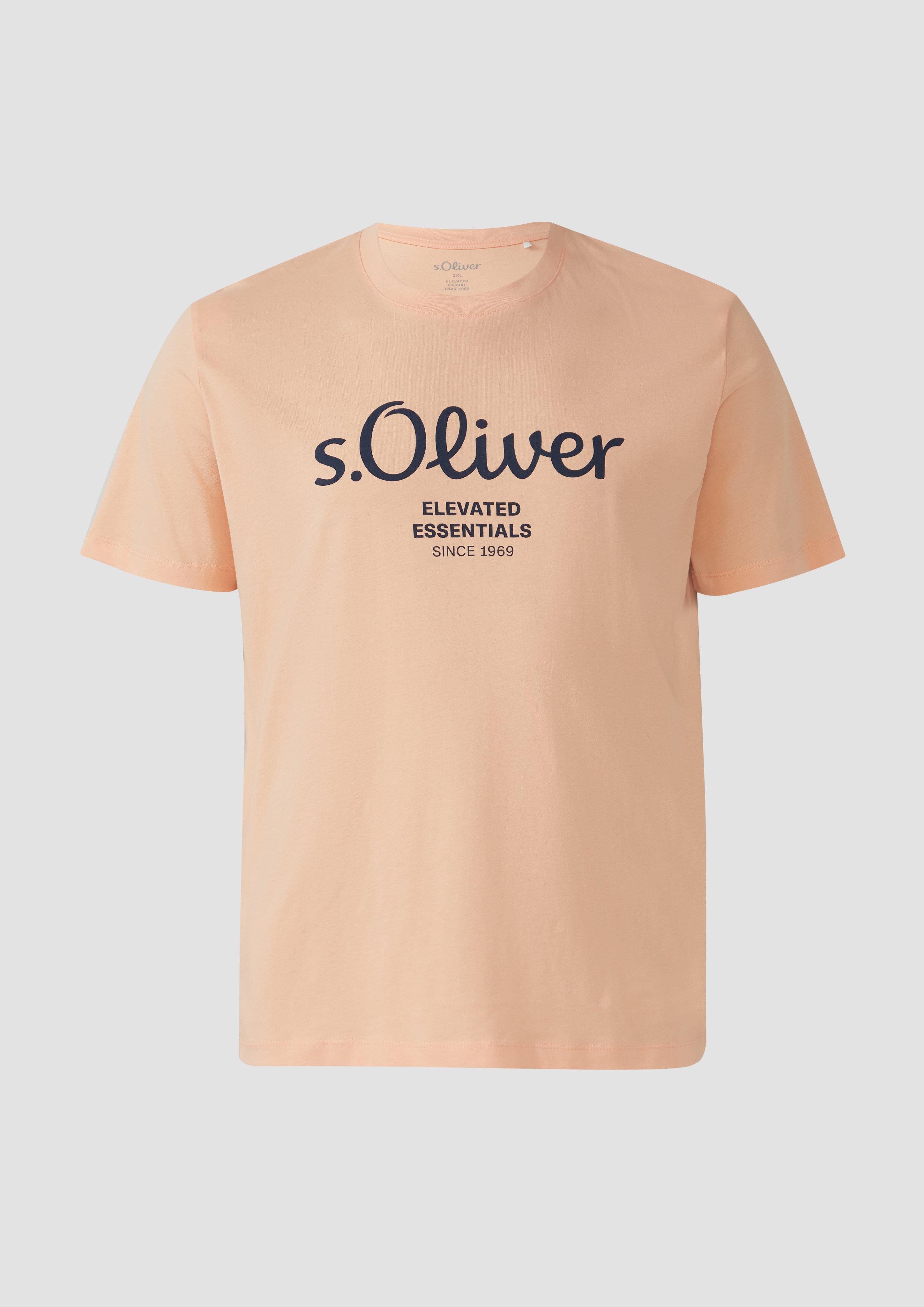 s.Oliver - Baumwoll-T-Shirt mit Logo-Print, Herren, Orange
