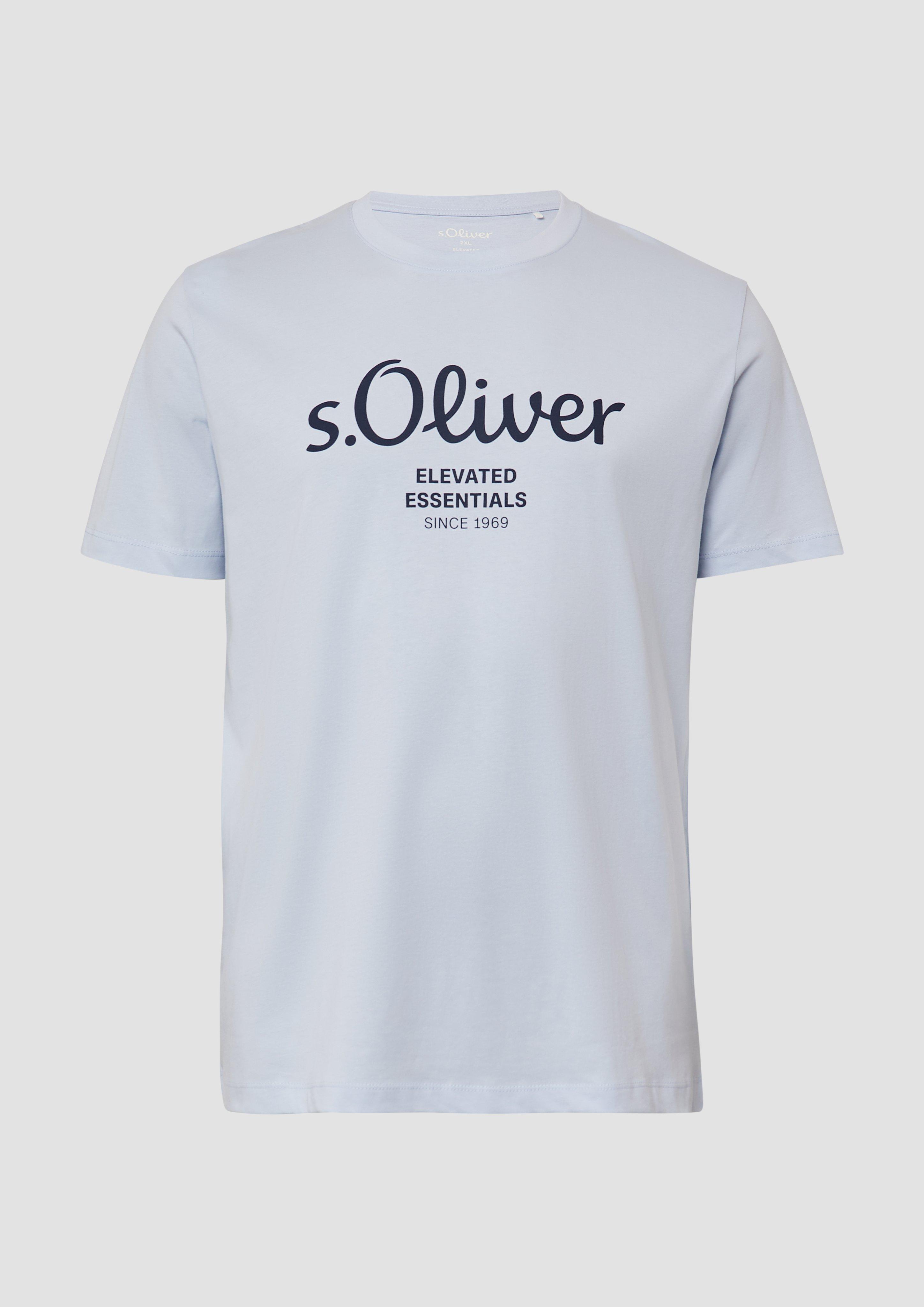 s.Oliver - Baumwoll-T-Shirt mit Logo-Print, Herren, blau