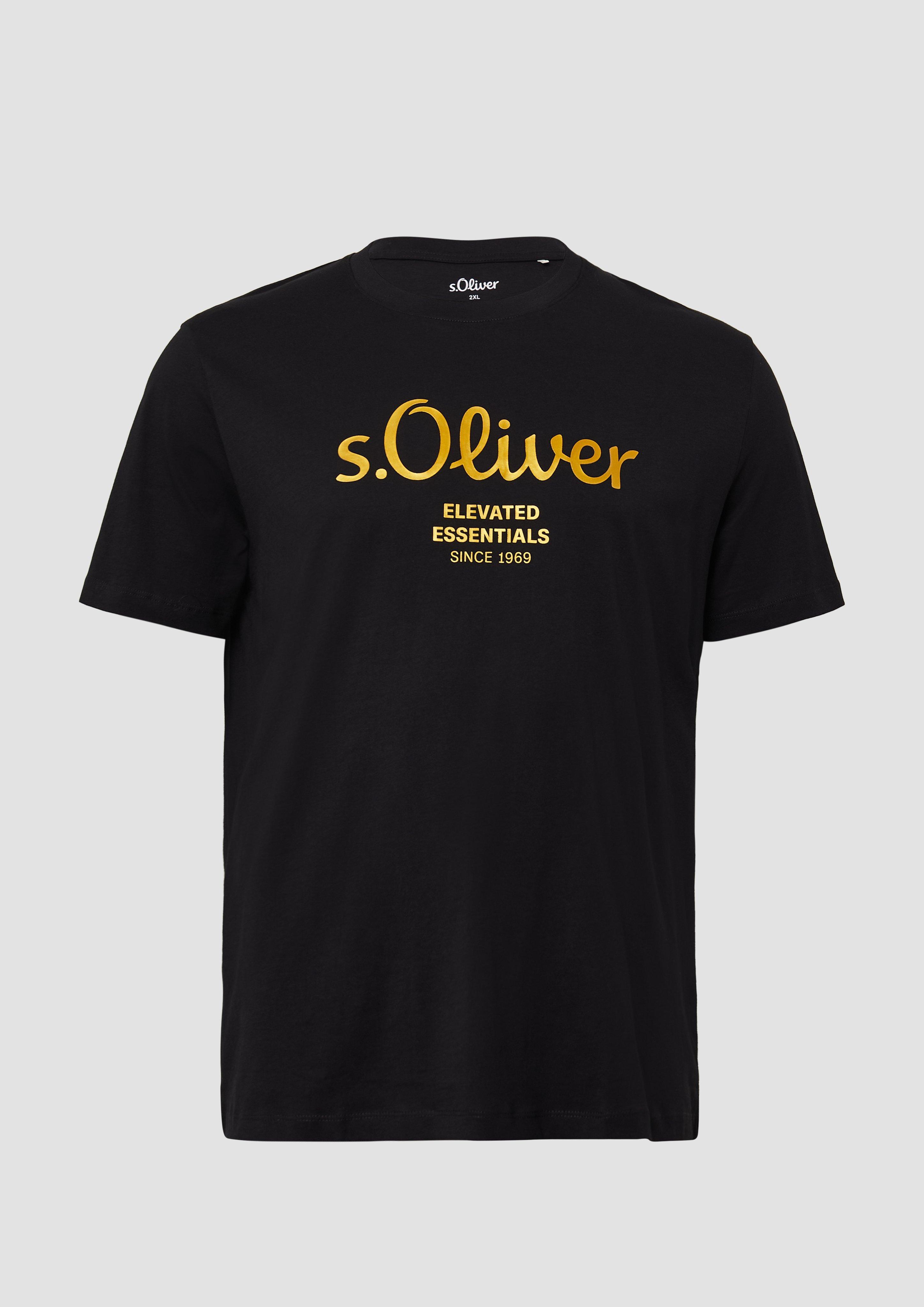 s.Oliver - Baumwoll-T-Shirt mit Logo-Print, Herren, schwarz