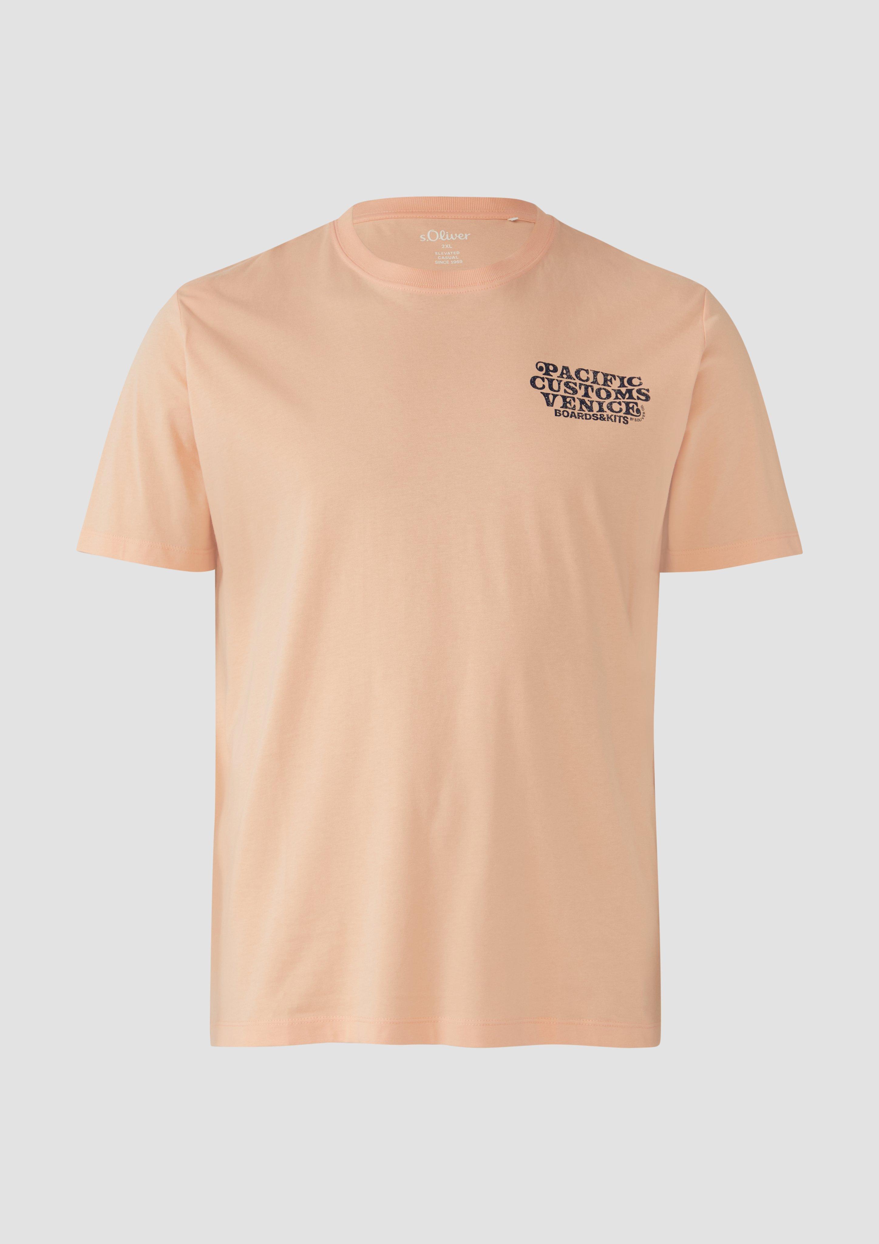 s.Oliver - Baumwoll-T-Shirt mit Crewneck und Artwork, Herren, Orange