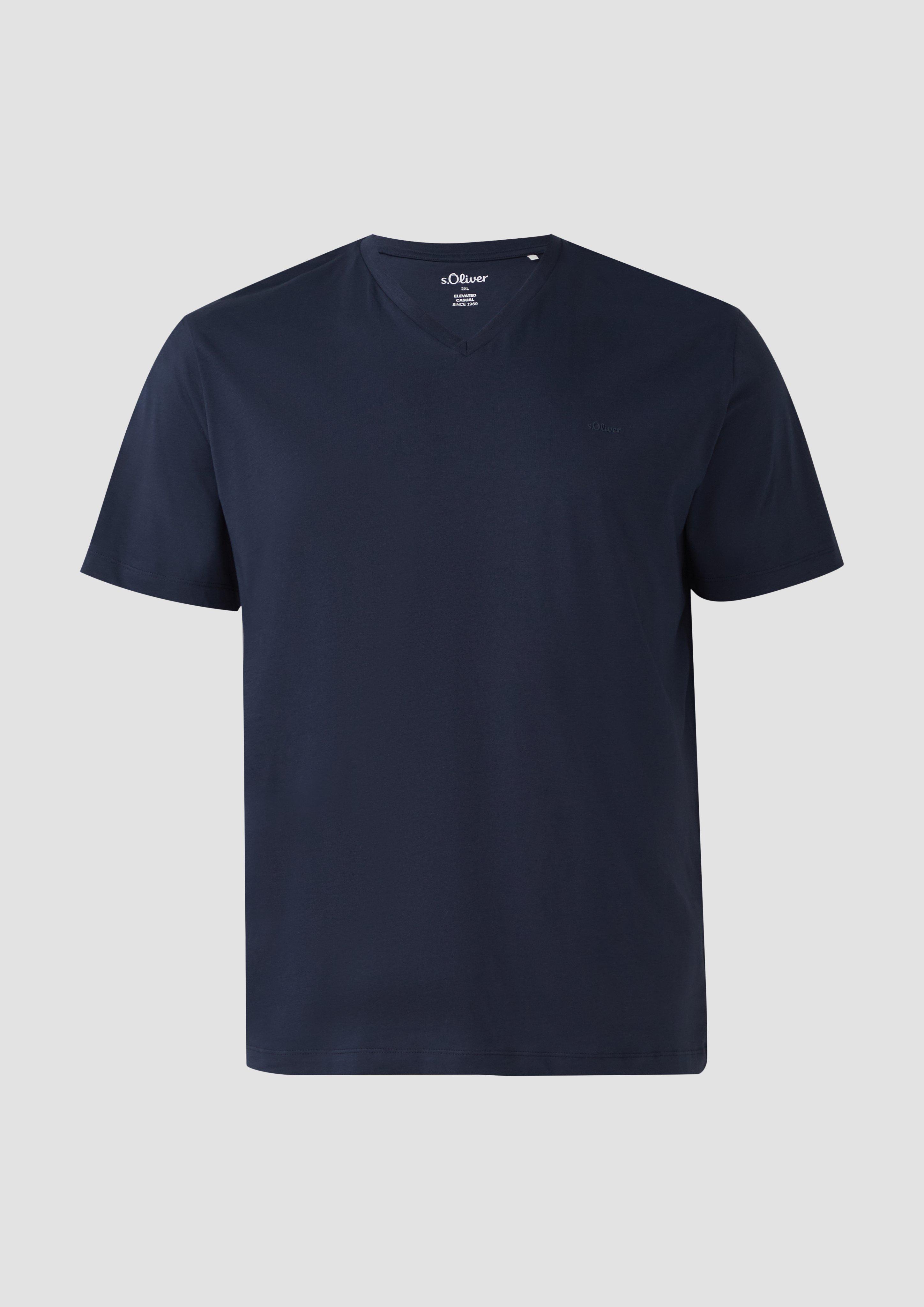 s.Oliver - Jersey-T-Shirt mit V-Ausschnitt und Logo, Herren, blau