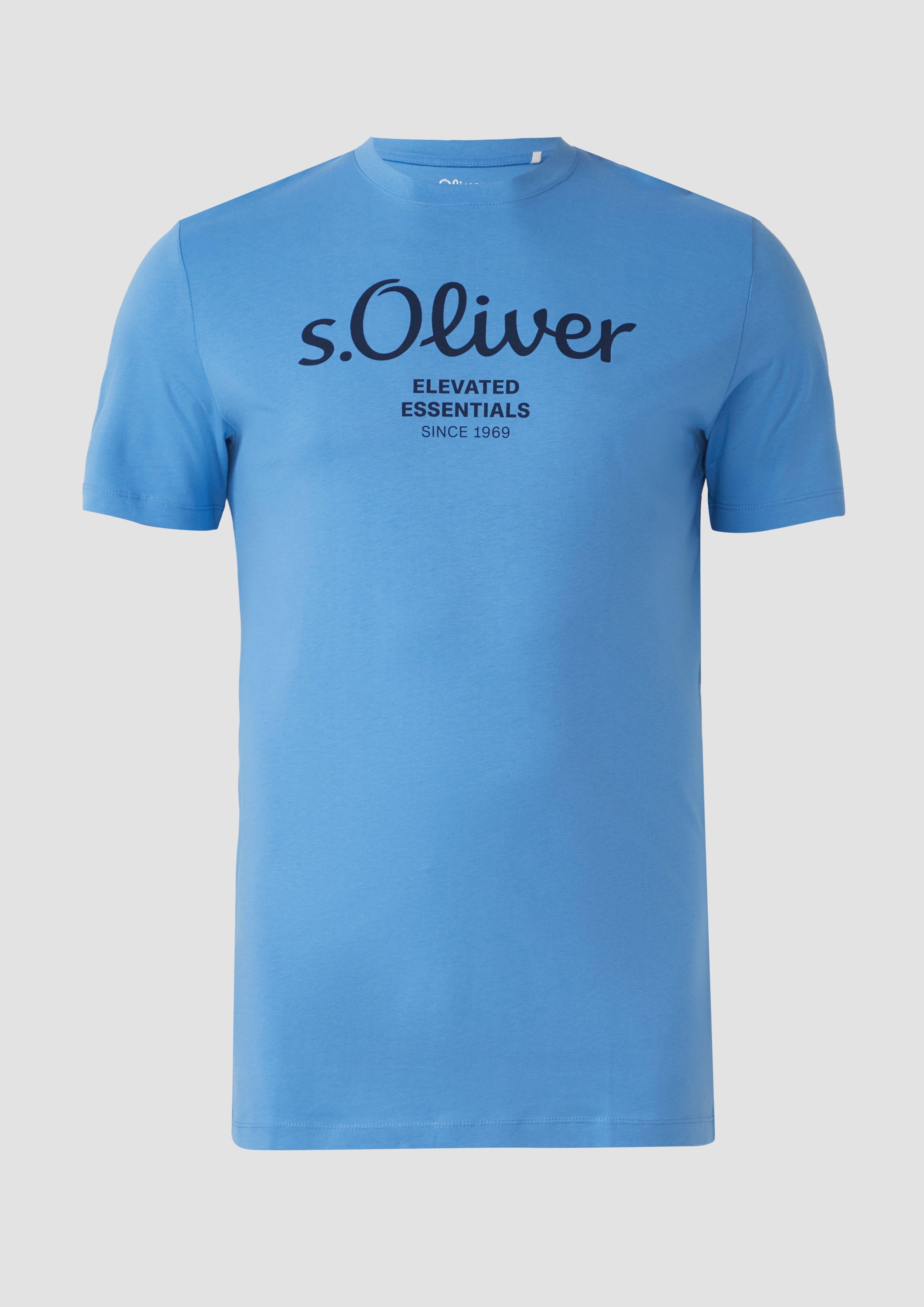 s.Oliver - T-Shirt mit Logo-Print, Herren, blau