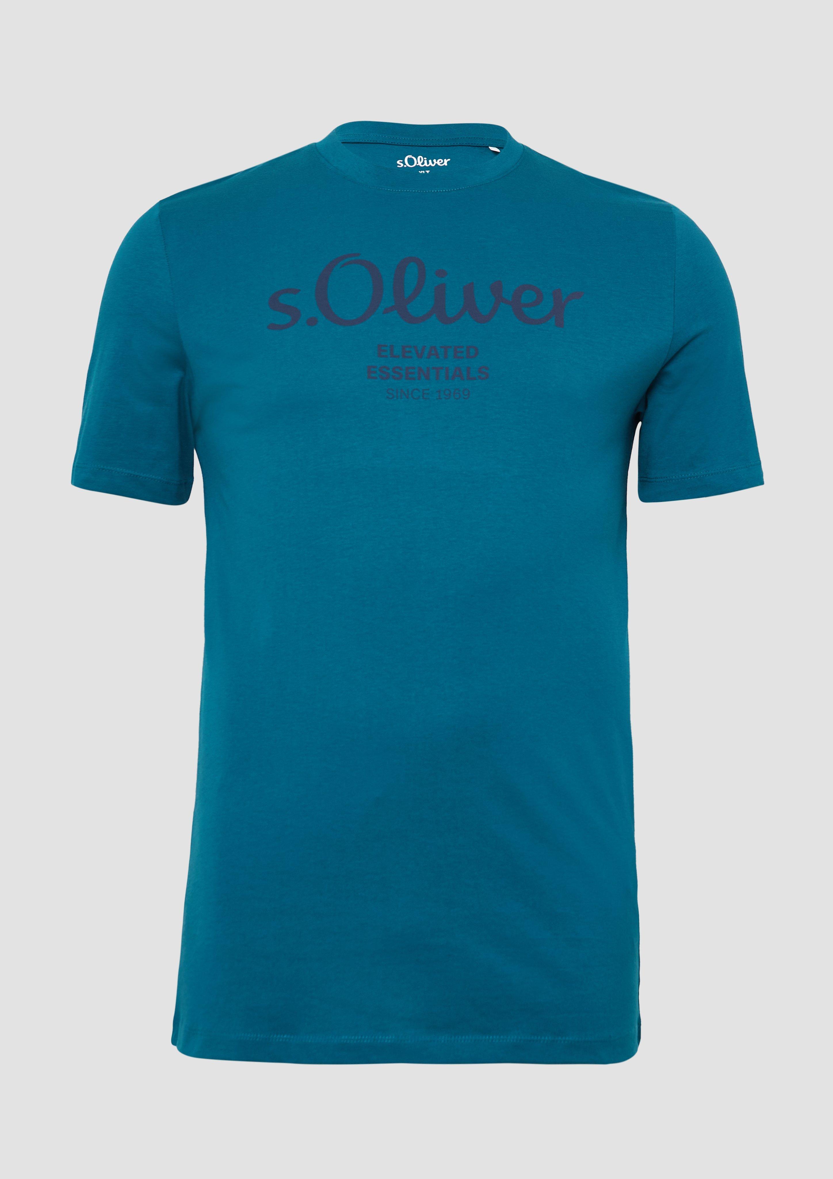 s.Oliver - T-Shirt mit Logo-Print, Herren, Blau