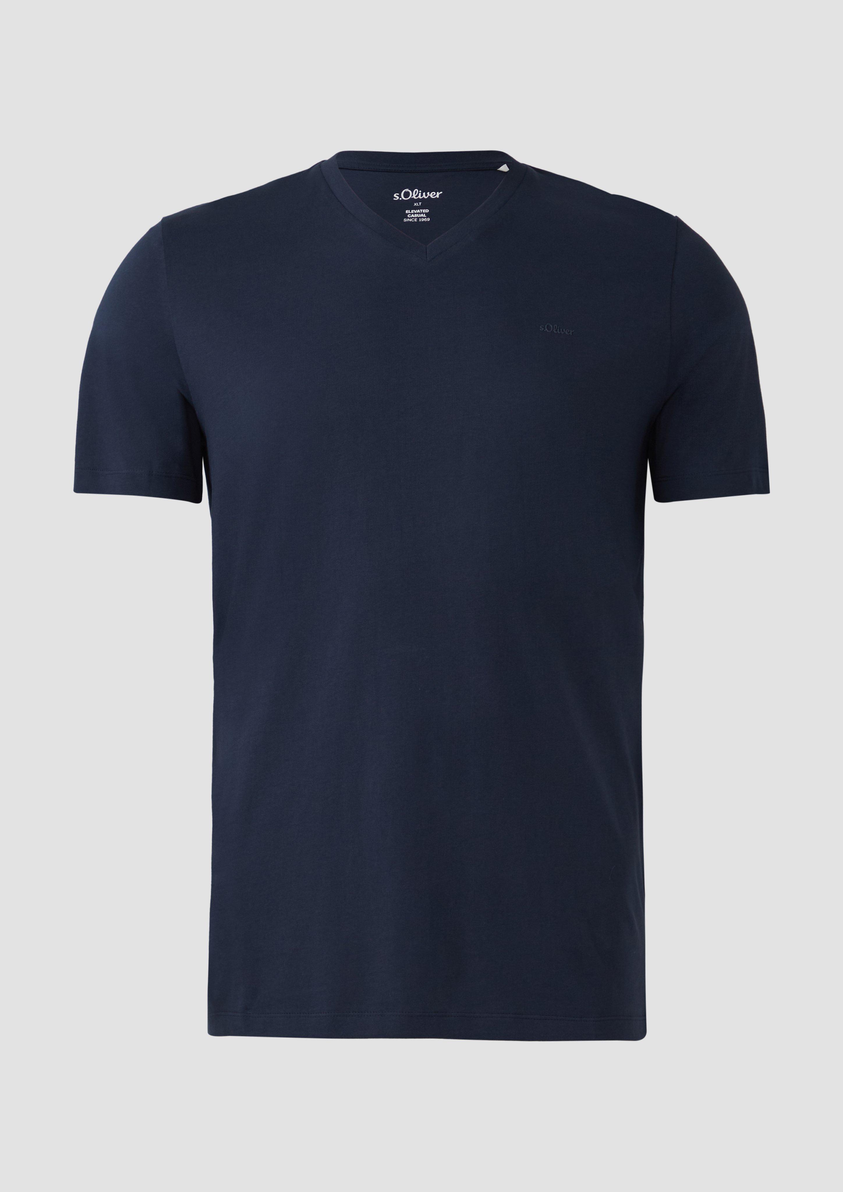 s.Oliver - Jersey-T-Shirt mit V-Ausschnitt und Logo, Herren, blau