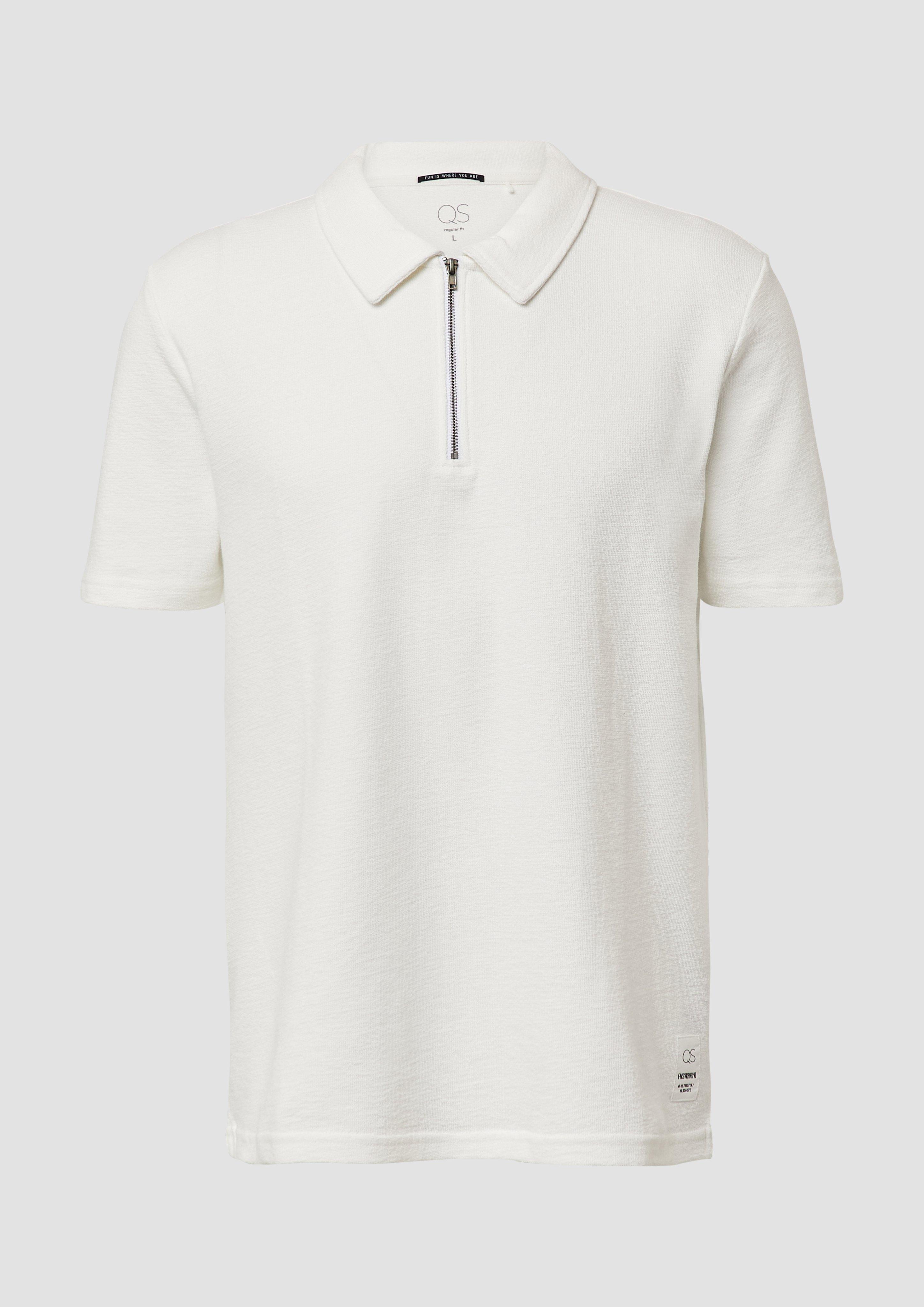 QS - Gewaschenes Polo-Shirt mit Reißverschluss aus Strukturjersey, Herren, weiß