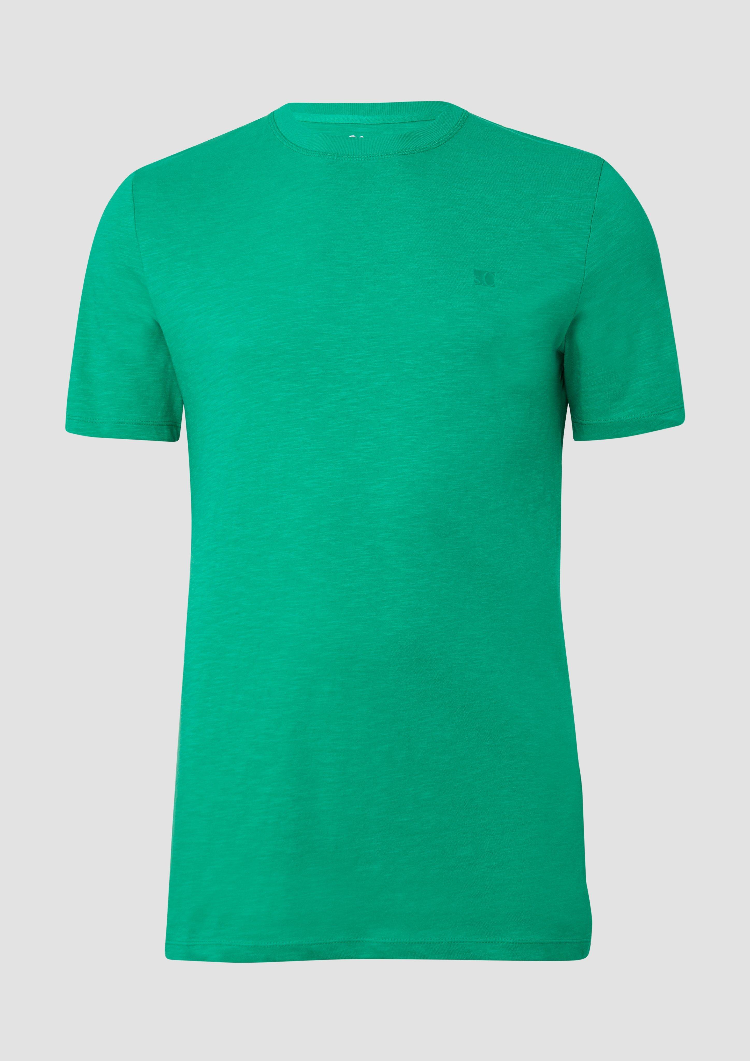 s.Oliver - T-Shirt mit Flammgarnstruktur und Logo-Print, Herren, grün