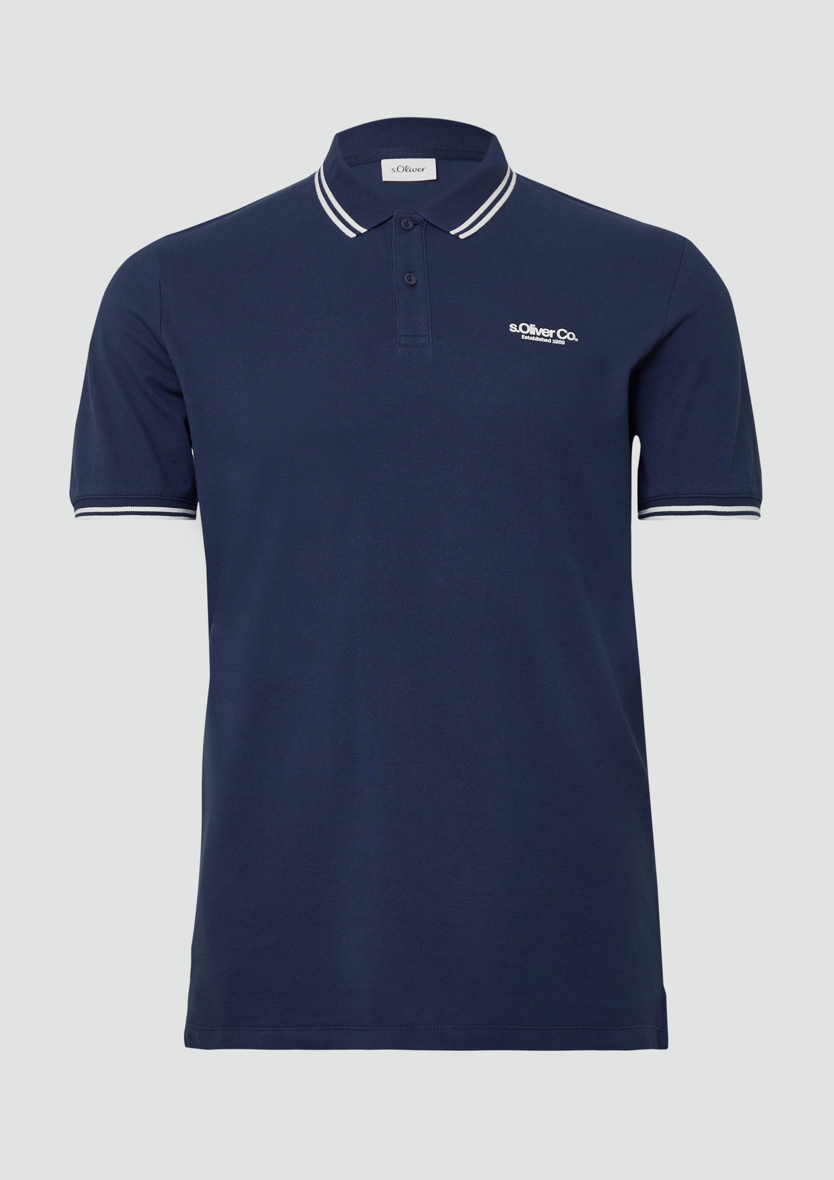 s.Oliver - Piqué-Poloshirt mit Kontrastdetails und Logo, Herren, blau