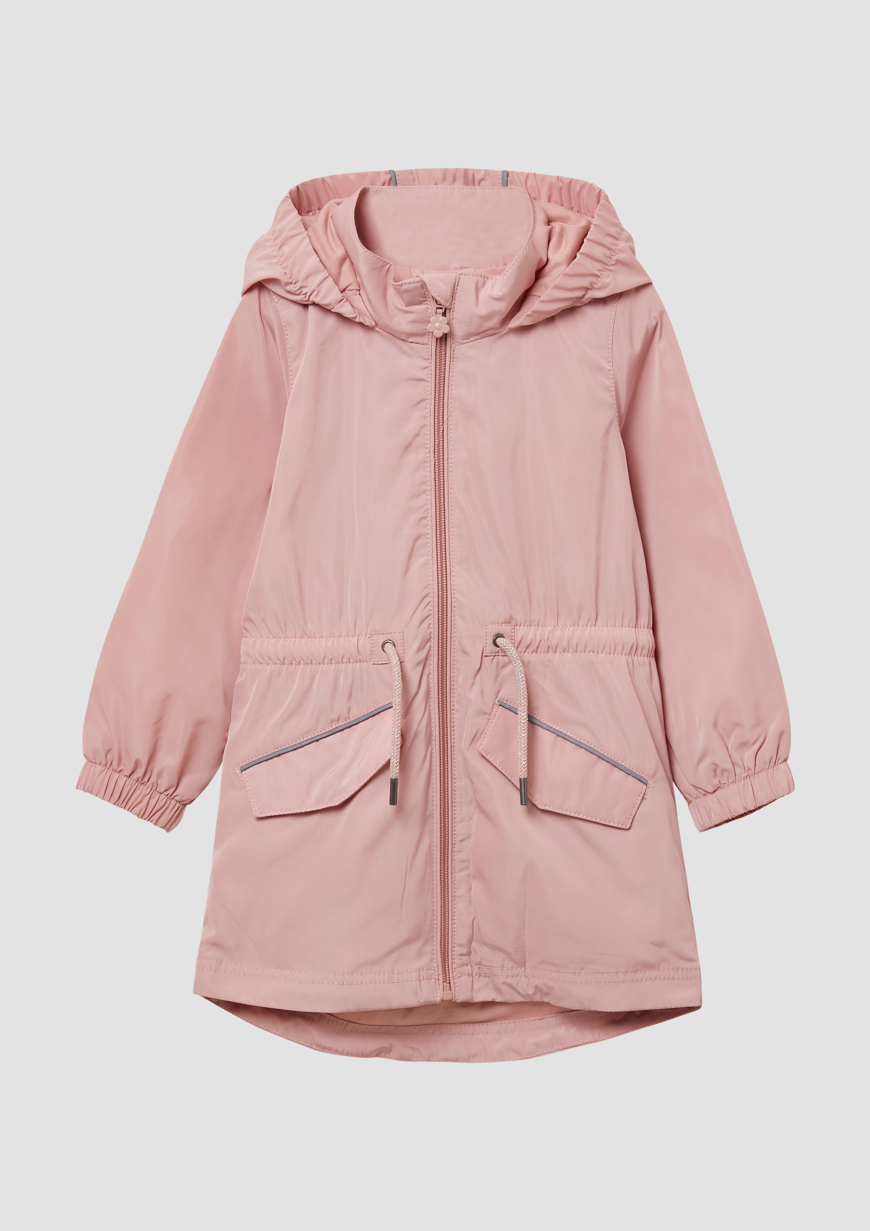 Patterned outdoor coat with decorative reflective details Patterned outdoor coat with decorative reflective details