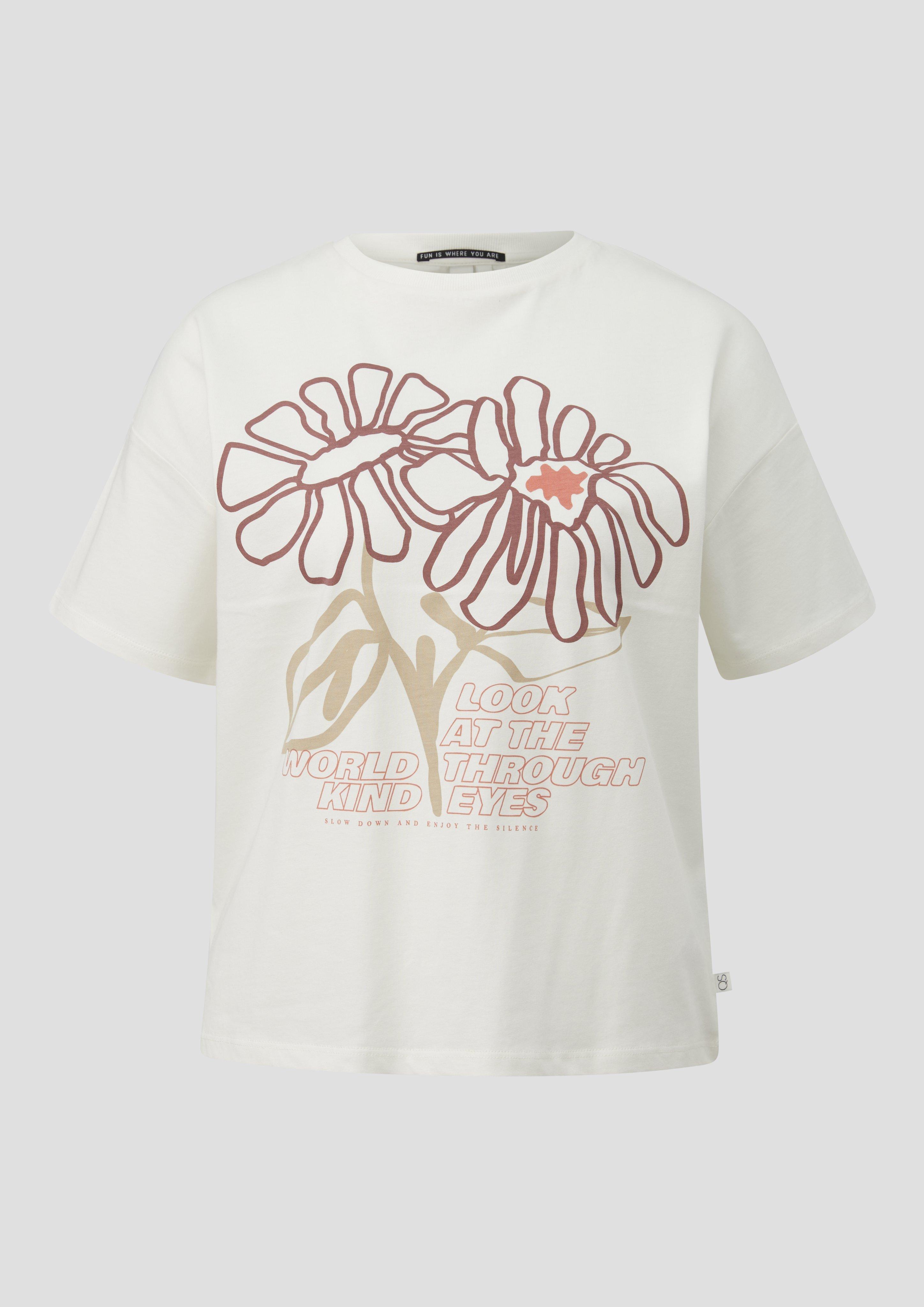 QS - Baumwollshirt mit überschnittener Schulter, Damen, creme