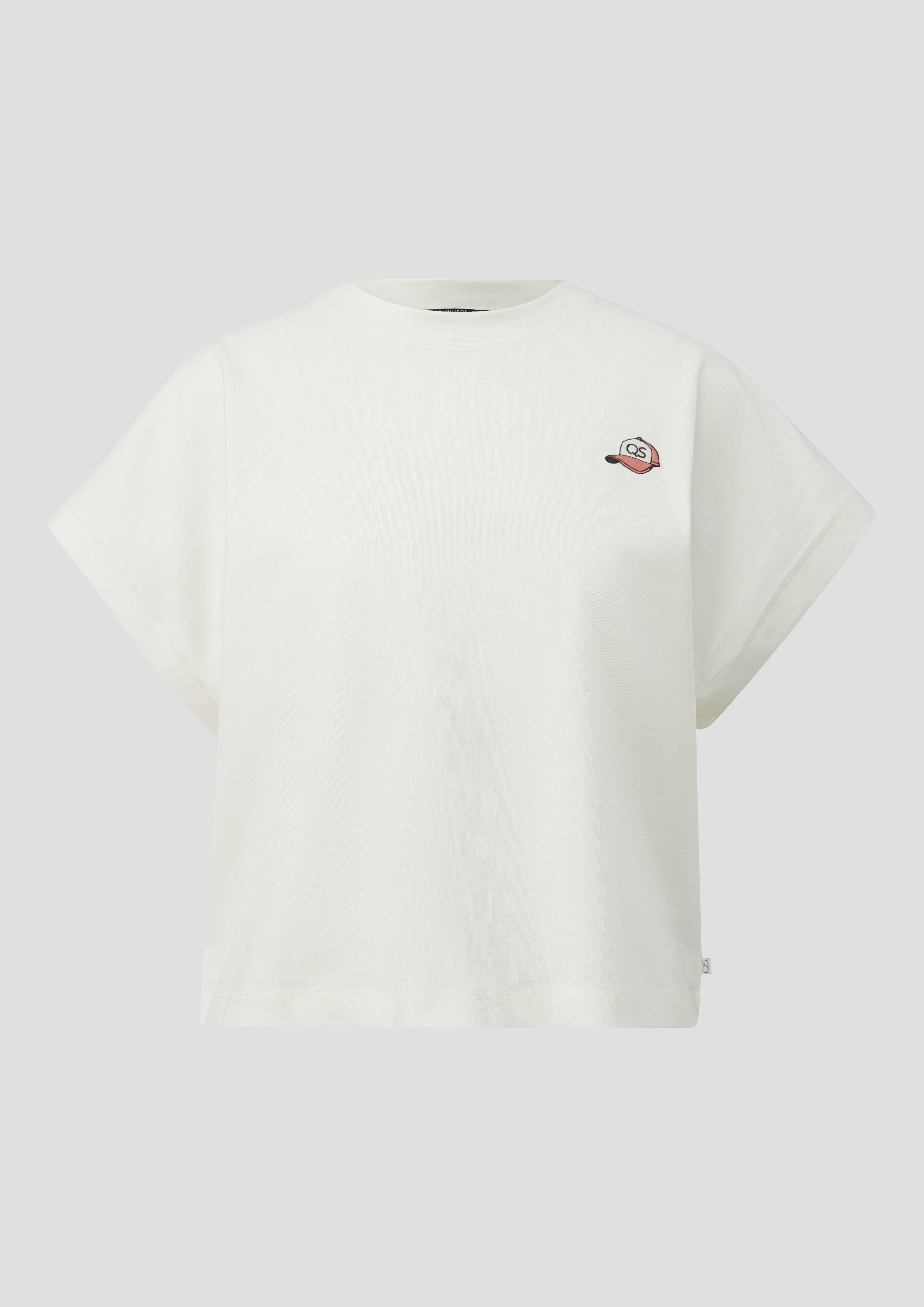QS - Lässiges Baumwollshirt mit kleiner Stickerei, Damen, creme