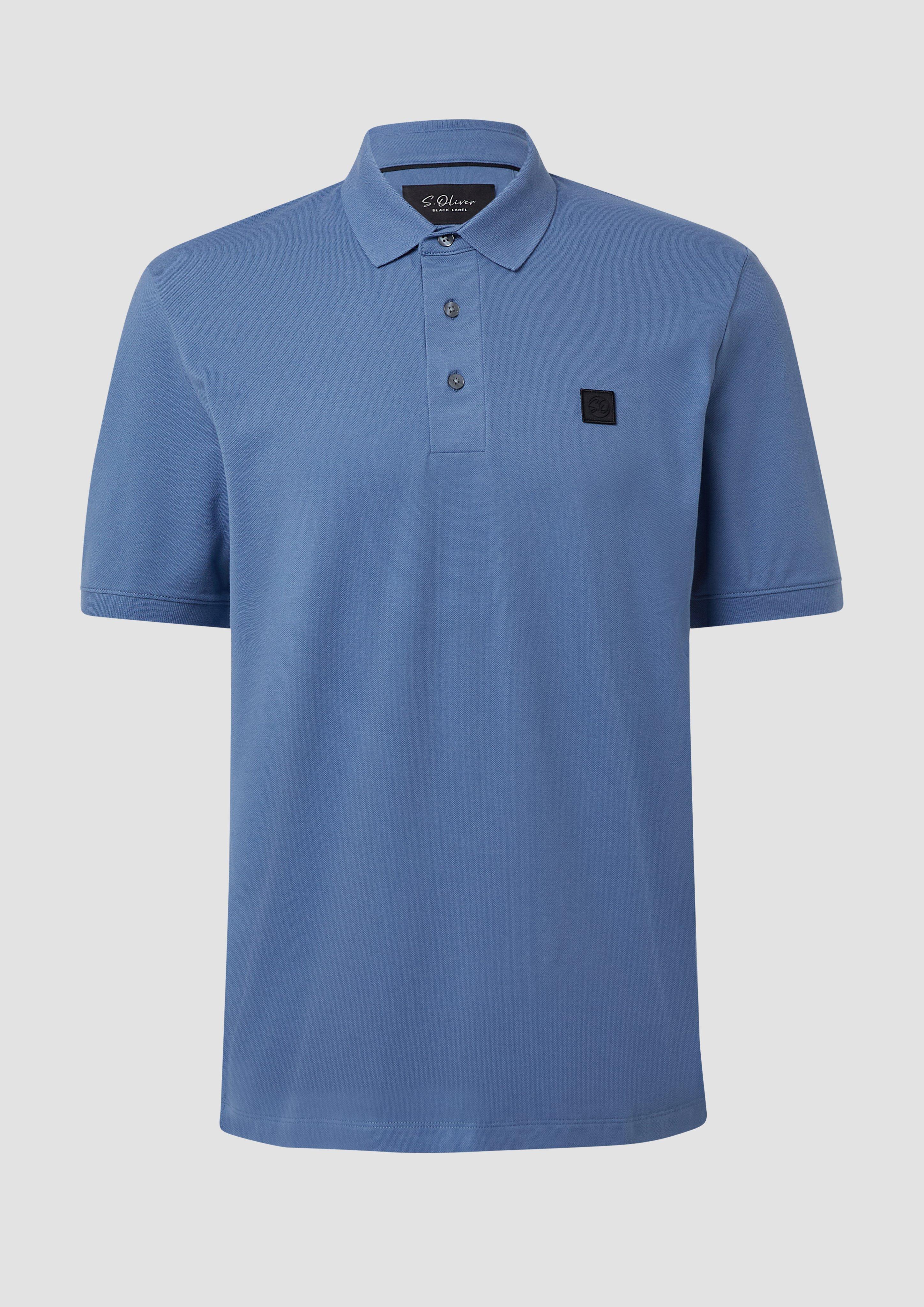 s.Oliver - Poloshirt aus Baumwollstretch mit Label-Patch, Herren, blau