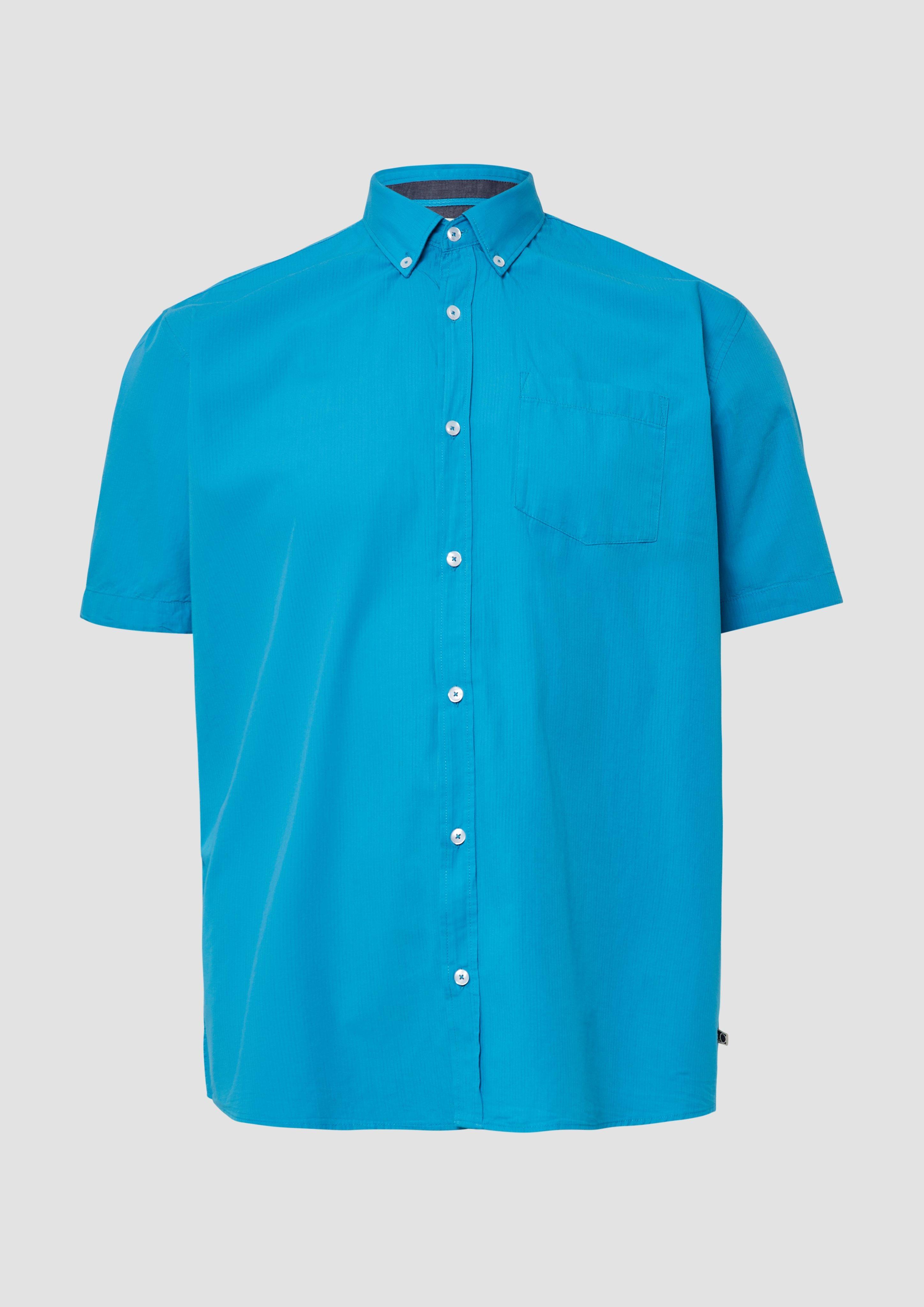 s.Oliver - Regular Fit: Kurzarmhemd mit Struktur-Streifen und Button-Down-Kragen, Herren, türkis